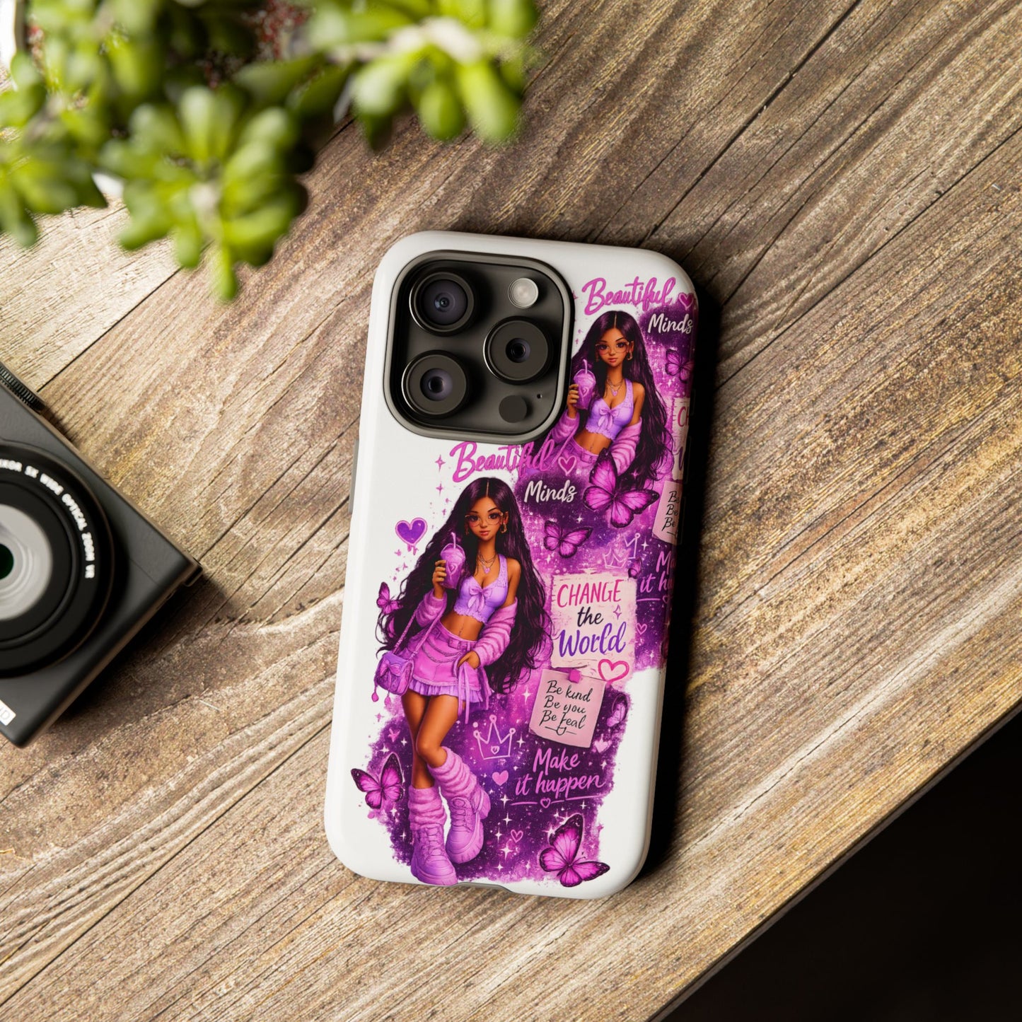 Empowered Girl Phone Case — Pink Butterfly ‘Change the World’ Design