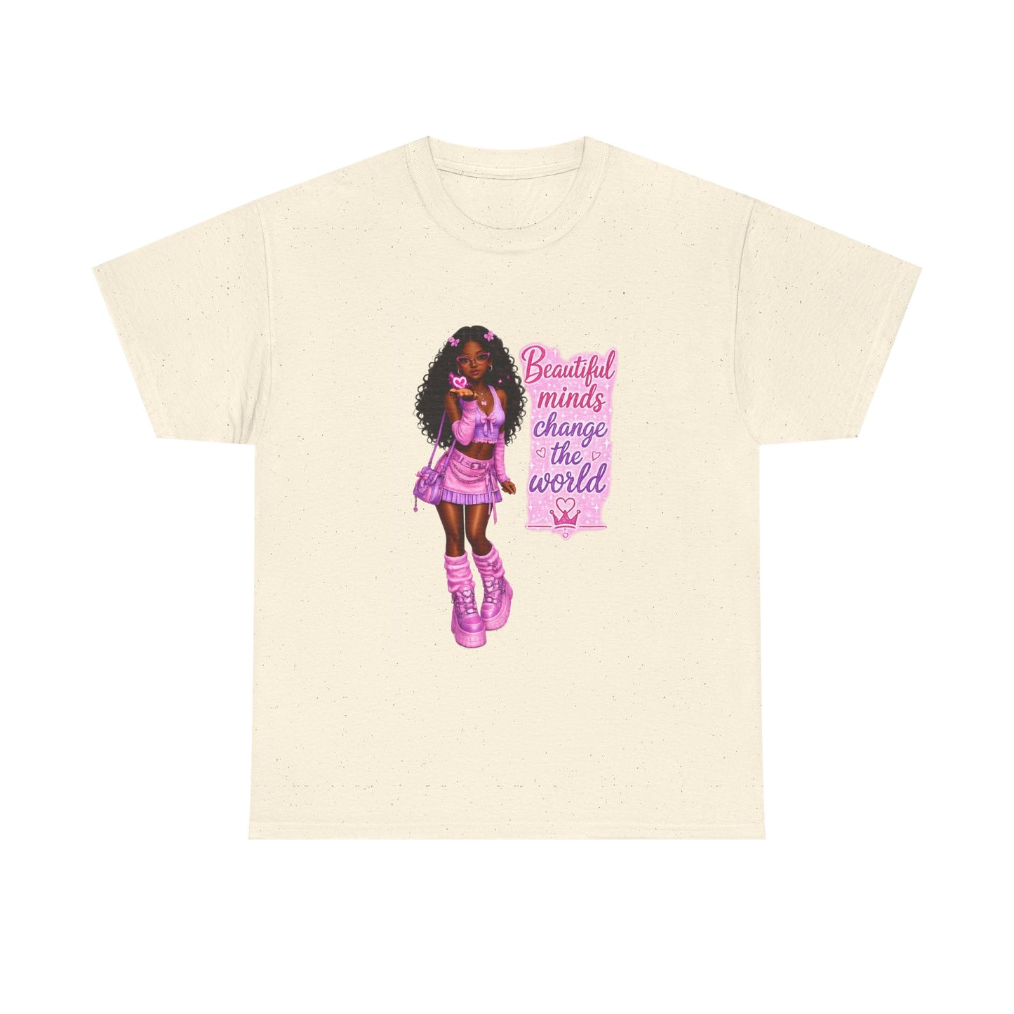 T-Shirt — 'Beautiful Minds Change the World' Pink Afro Girl Graphic
