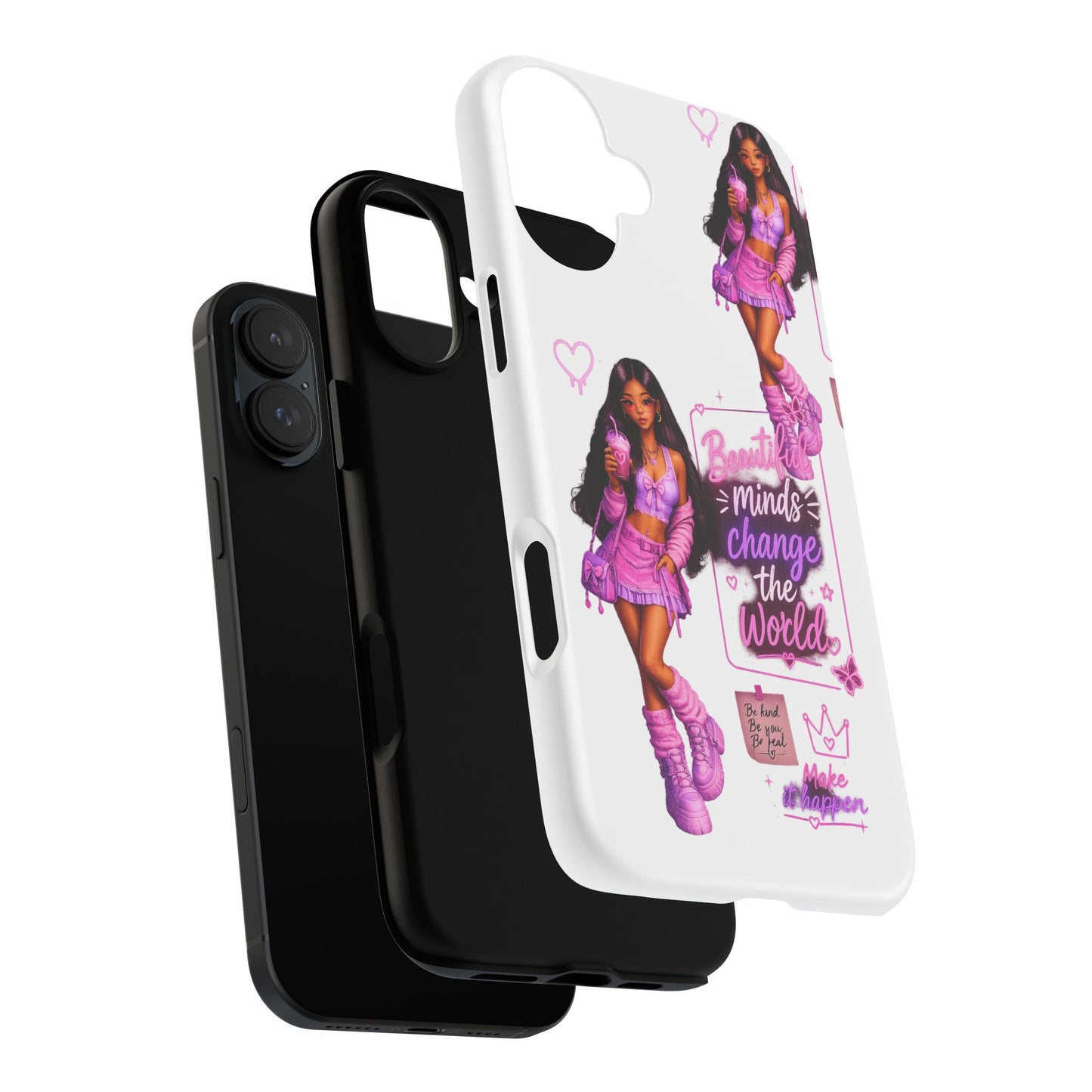 Empowerment Girl Phone Case — "Minds Change the World" Pink Aesthetic Protective Cover