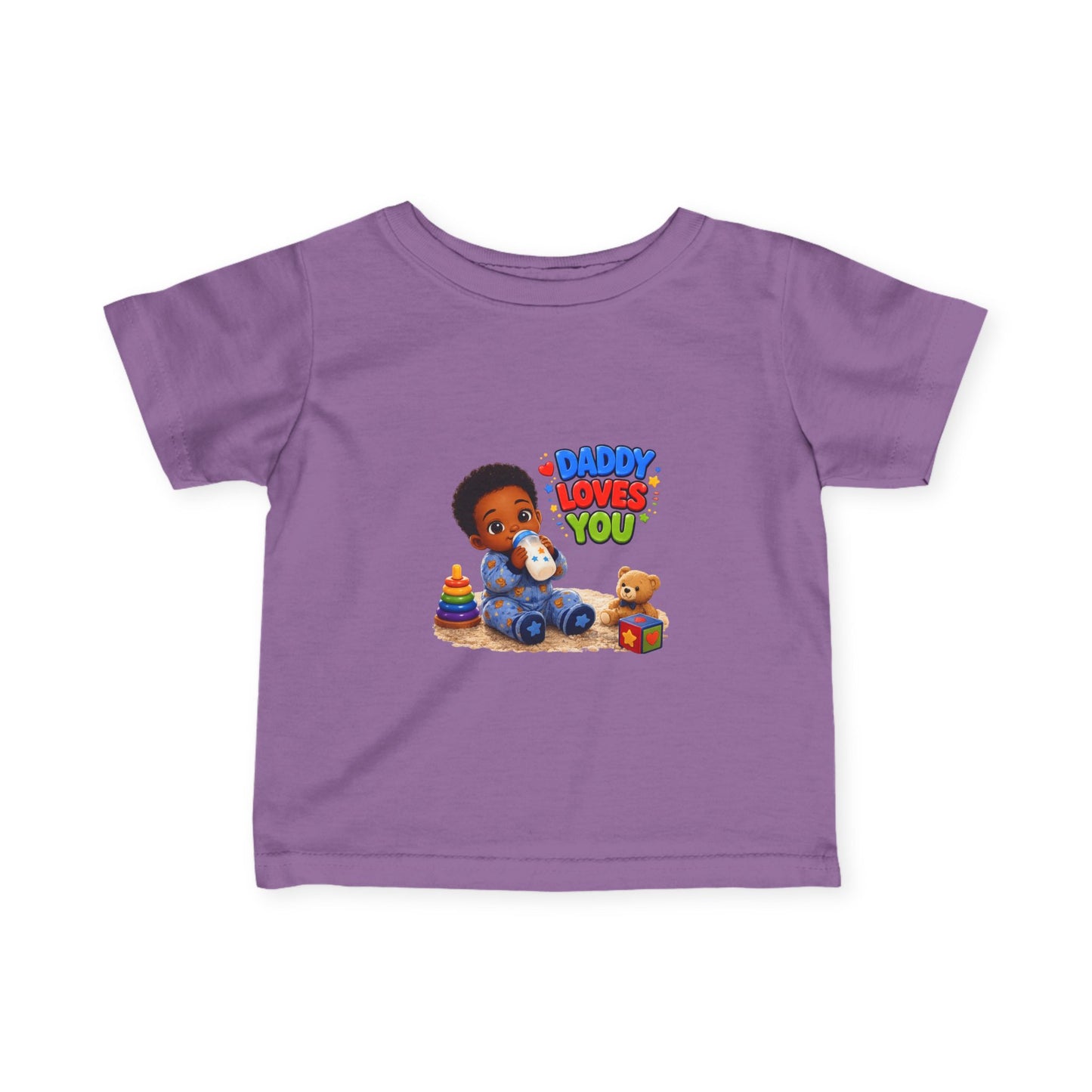 Infant Tee — "Daddy Loves You" Baby Shirt with Cute African American Baby & Toys