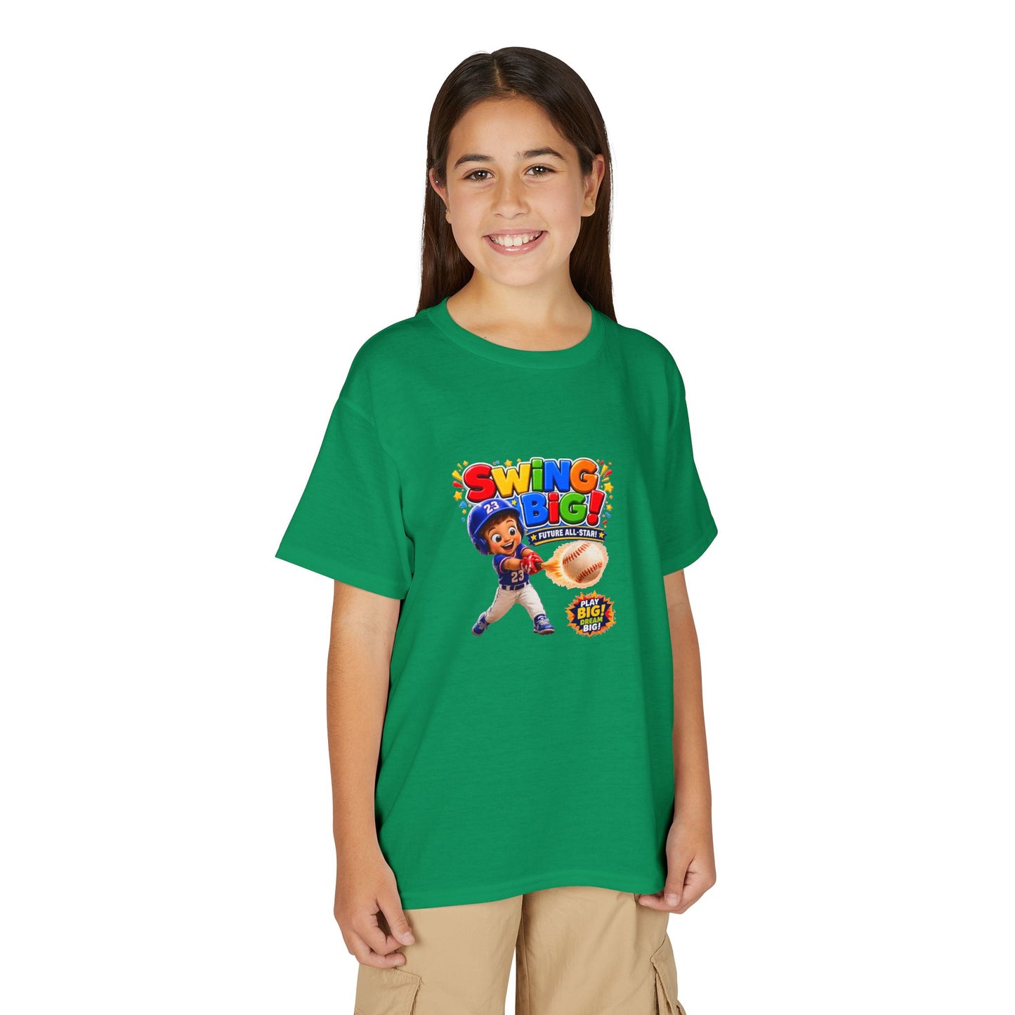 Youth T-Shirt - "SWING BIG!" Baseball Design | Kids Sports Tee