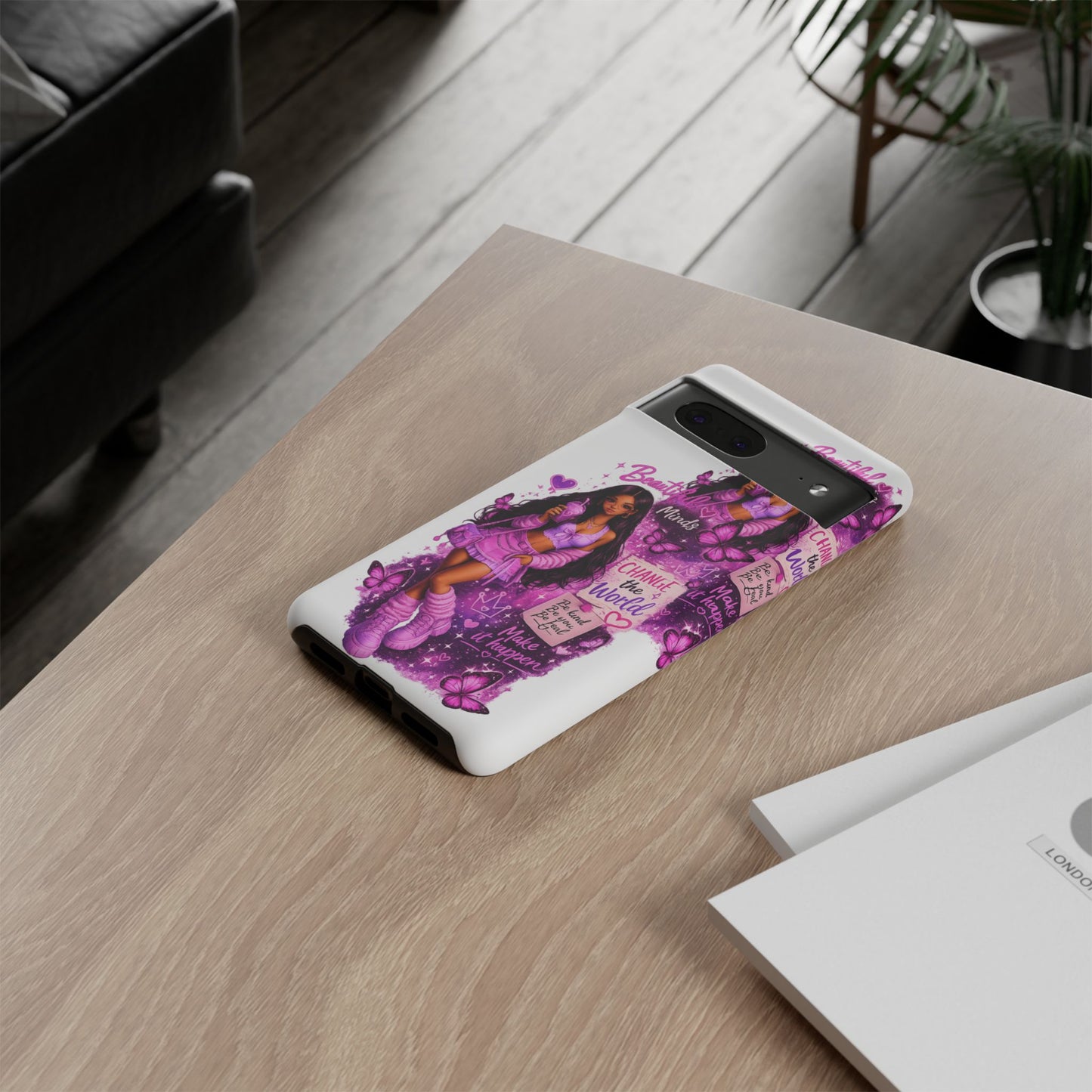 Empowered Girl Phone Case — Pink Butterfly ‘Change the World’ Design
