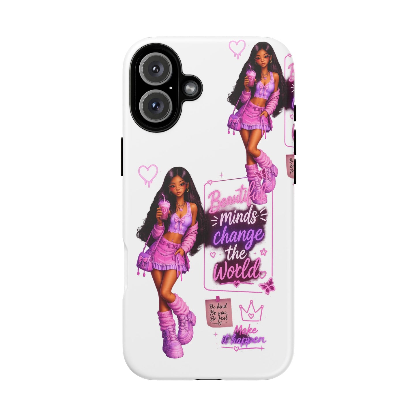 Empowerment Girl Phone Case — "Minds Change the World" Pink Aesthetic Protective Cover