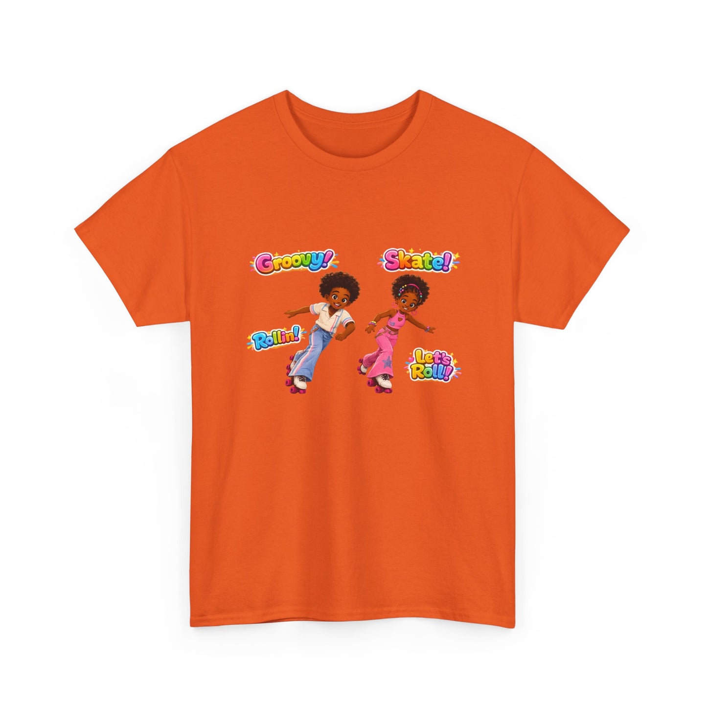 Roller Dance Kids T-Shirt — 'Groovy! Skate!' Retro Afro Puff Skaters Tee