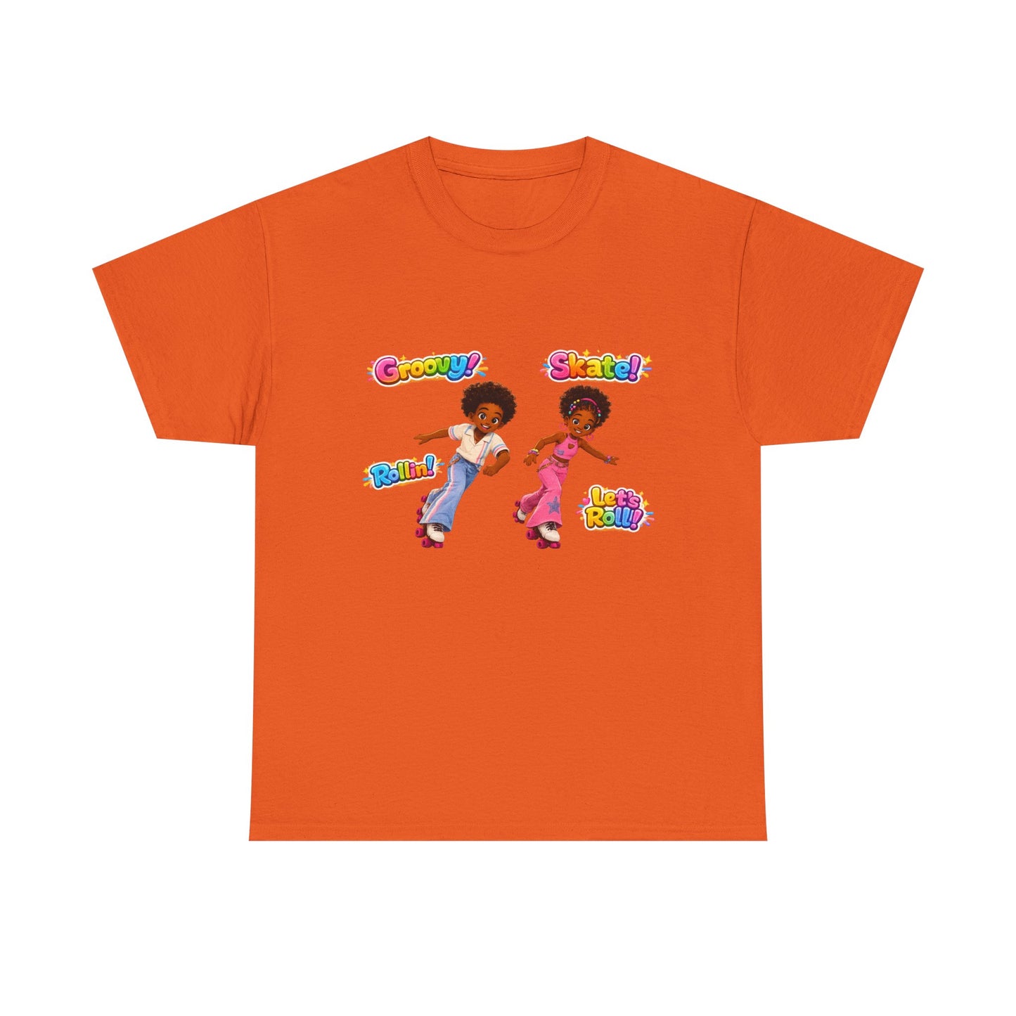 Retro Roller Skating Kids Tee — 'Groovy! Skate!' Colorful 70s-Inspired Shirt