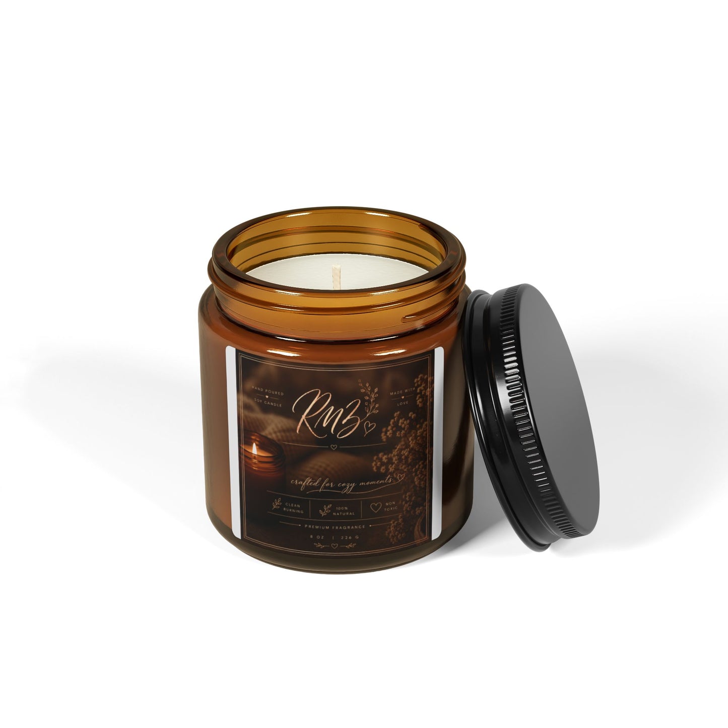 Amber Jar Soy Candle — Scented Aromatherapy Candle (Custom Label)
