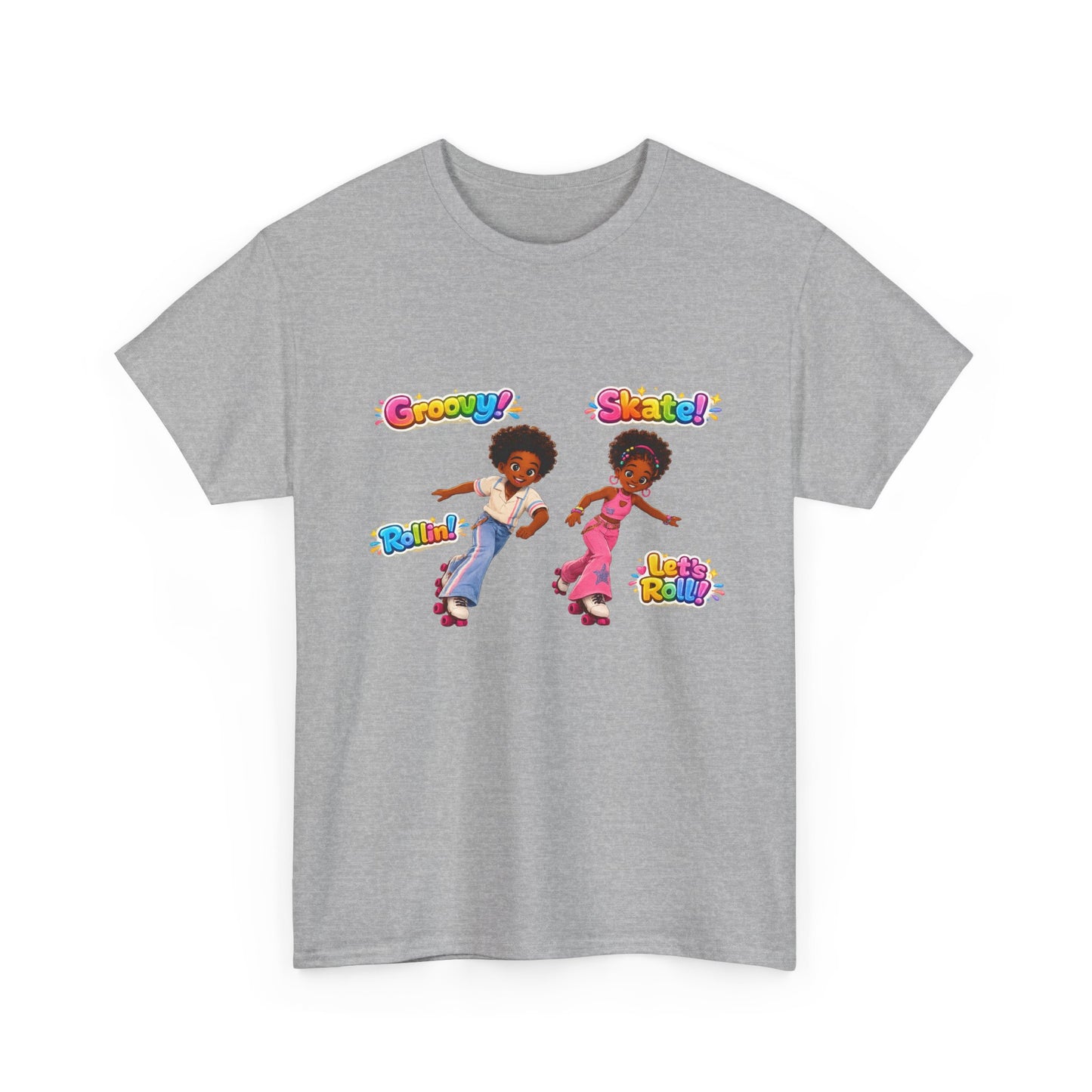 Retro Roller Skating Kids Tee — 'Groovy! Skate!' Colorful 70s-Inspired Shirt