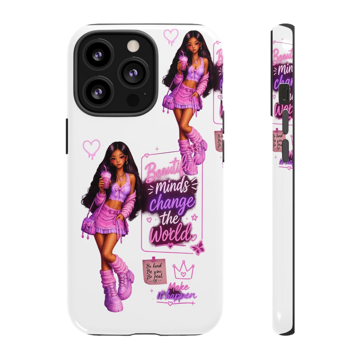Empowerment Girl Phone Case — "Minds Change the World" Pink Aesthetic Protective Cover