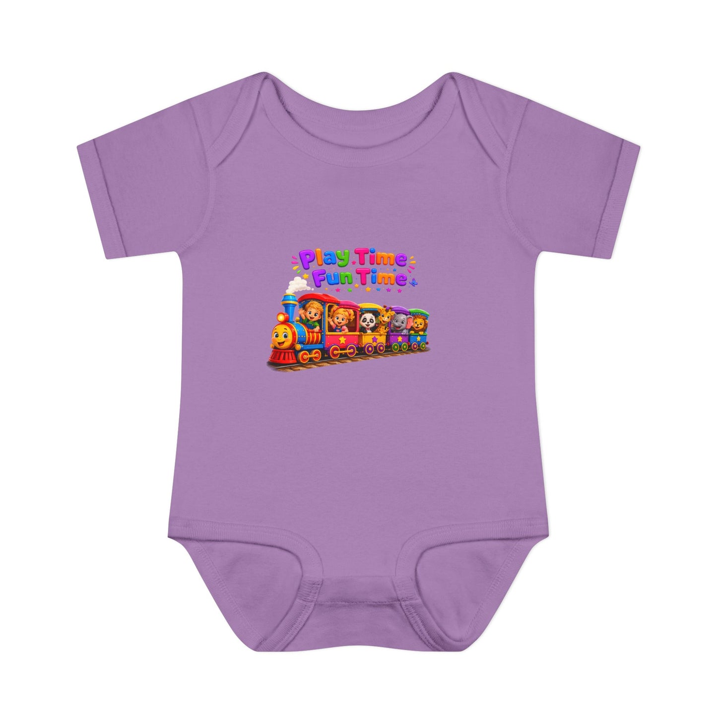 Play Time Fun Time Baby Bodysuit — Colorful Train Infant Onesie