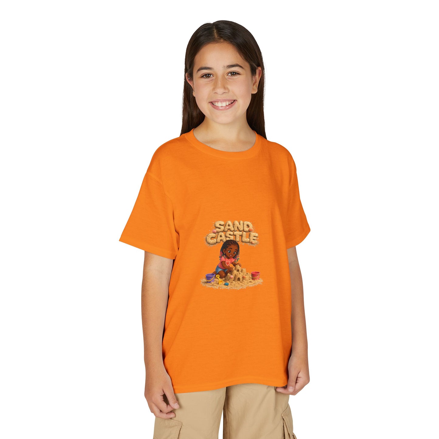 Kids "Sand Castle" Beach T‑Shirt — Cute Kid Building Sandcastle Graphic