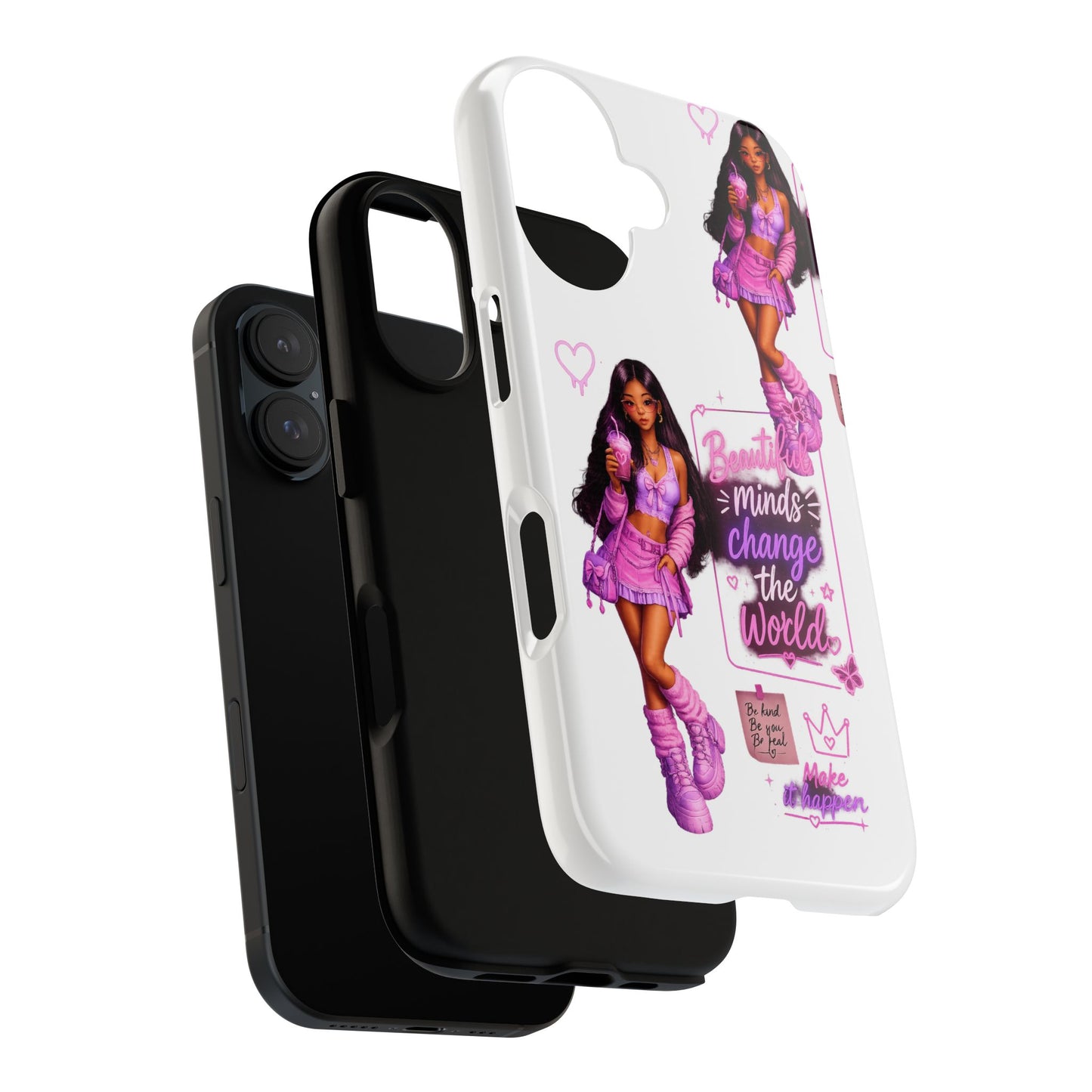 Empowerment Girl Phone Case — "Minds Change the World" Pink Aesthetic Protective Cover