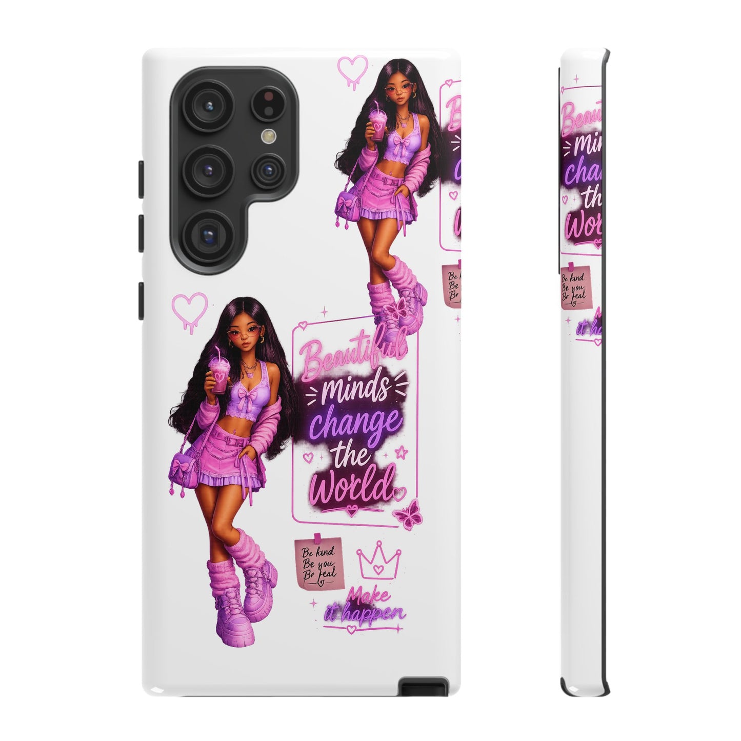 Empowerment Girl Phone Case — "Minds Change the World" Pink Aesthetic Protective Cover