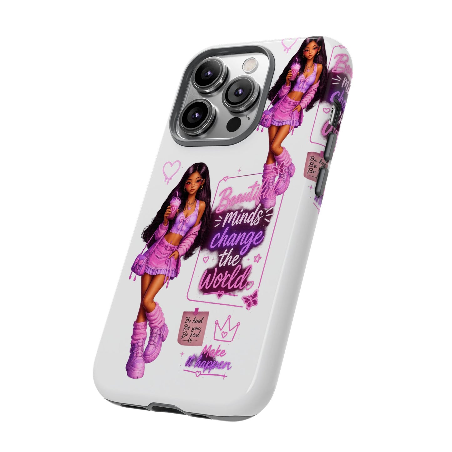 Empowerment Girl Phone Case — "Minds Change the World" Pink Aesthetic Protective Cover