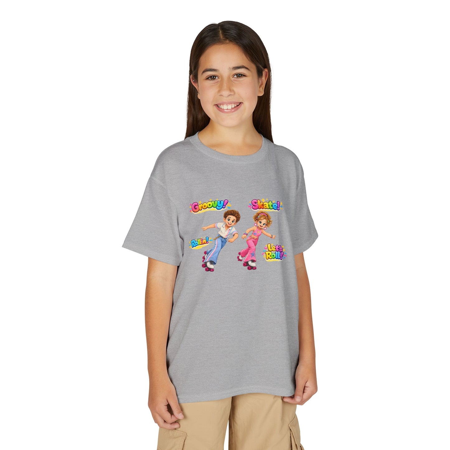Youth Roller Skating T-Shirt — "Groovy! Skater!" Colorful Retro Kids Tee
