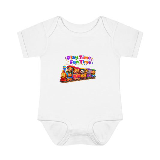 Play Time Fun Time Baby Bodysuit — Colorful Train Infant Onesie