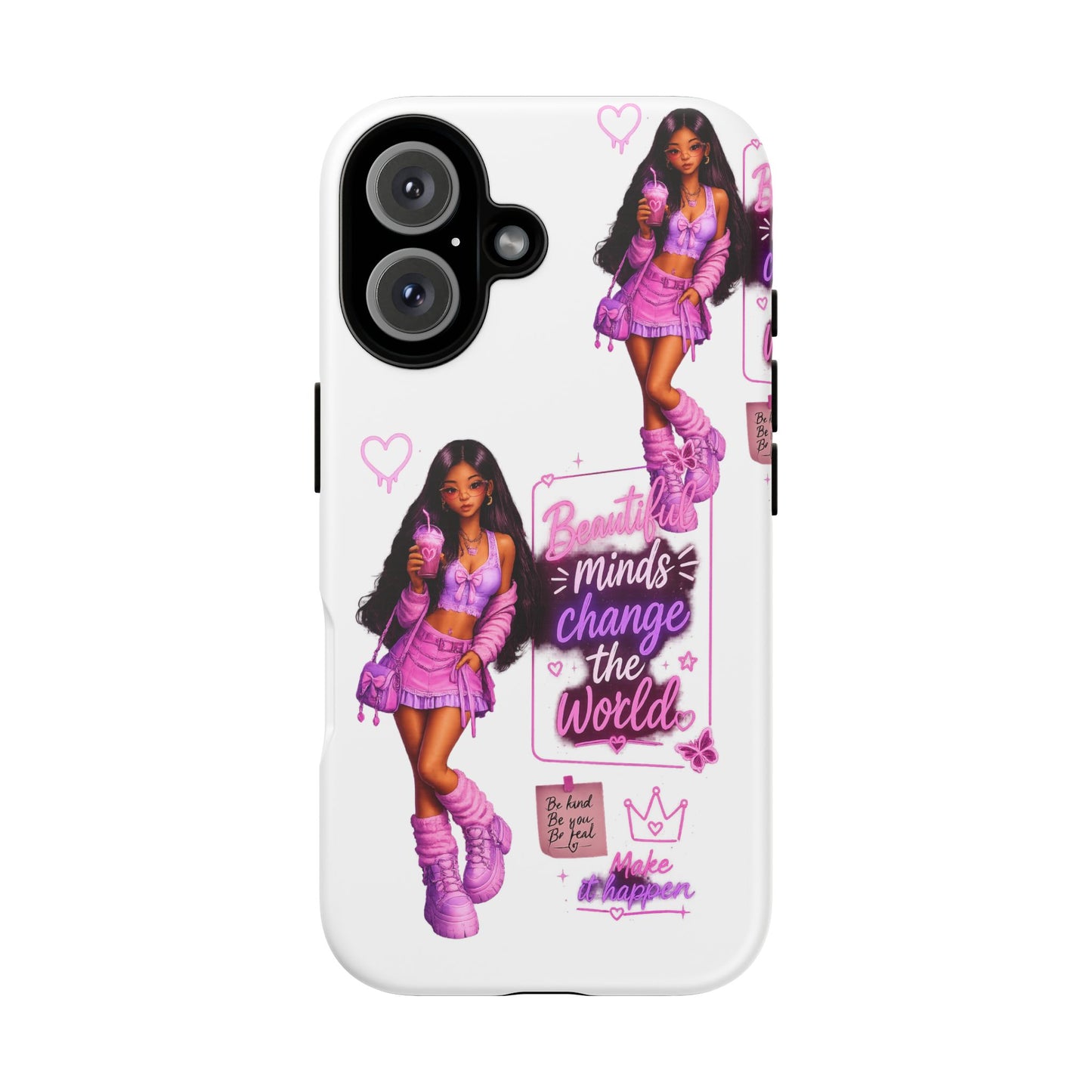 Empowerment Girl Phone Case — "Minds Change the World" Pink Aesthetic Protective Cover