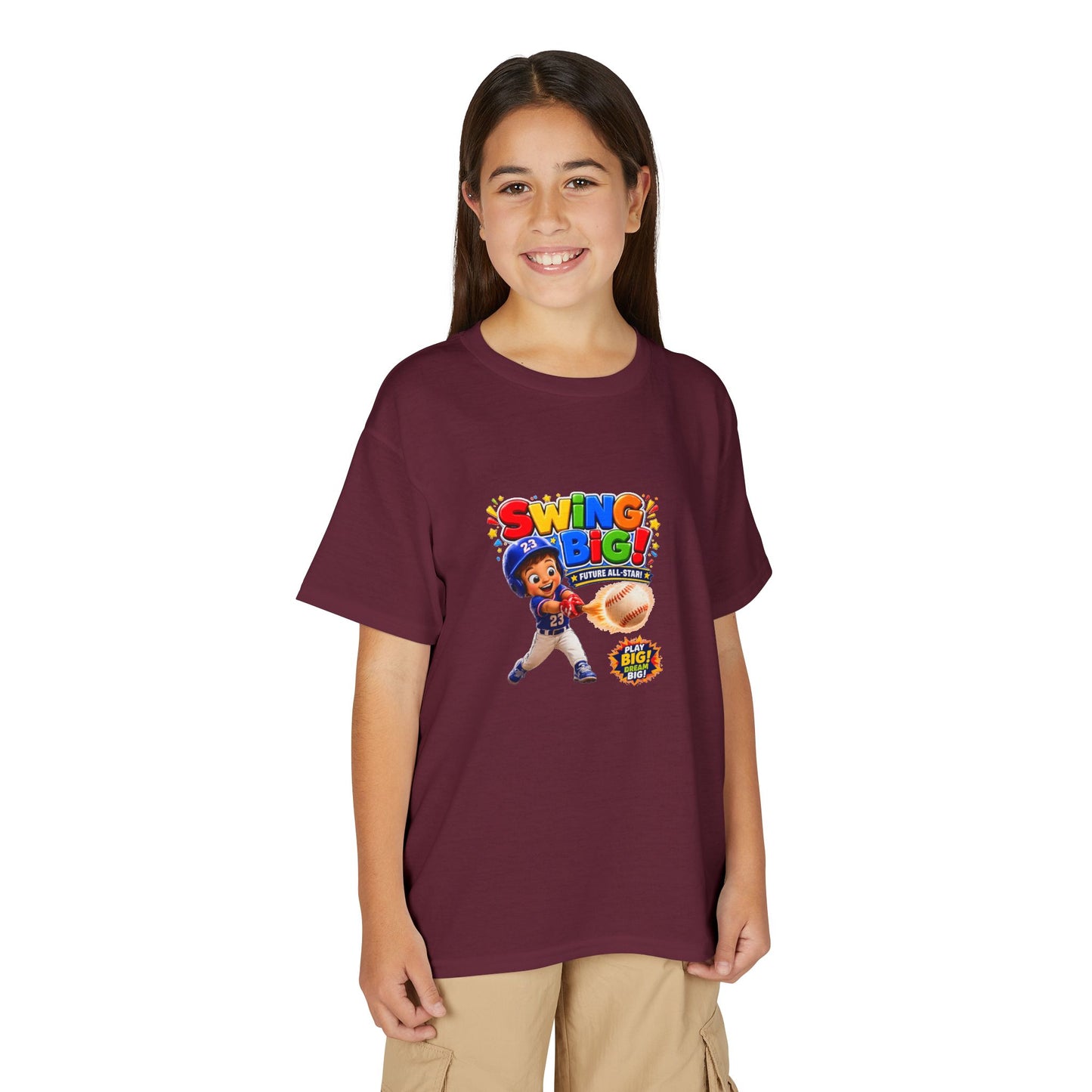 Youth T-Shirt - "SWING BIG!" Baseball Design | Kids Sports Tee