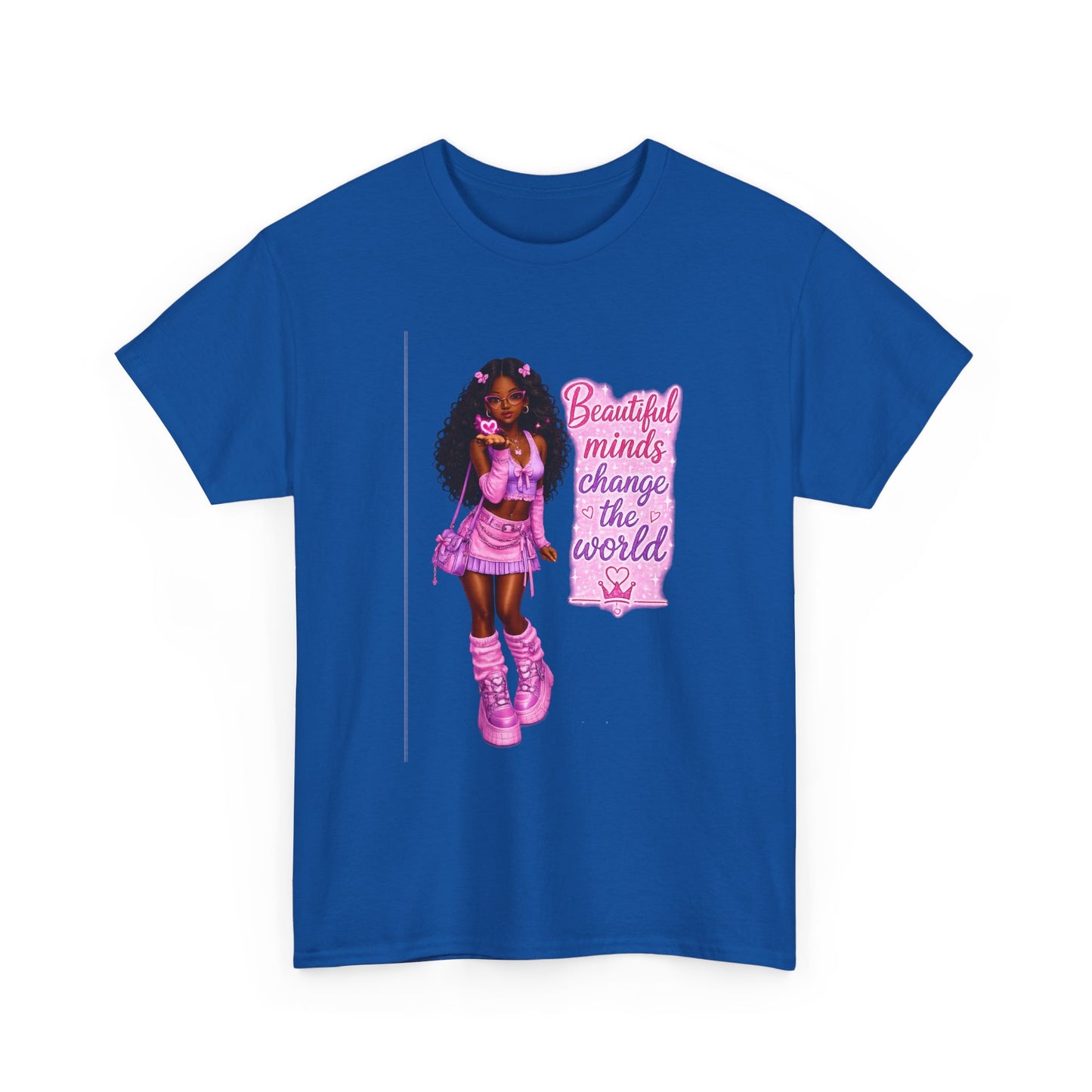 T-Shirt — 'Beautiful Minds Change the World' Pink Afro Girl Graphic