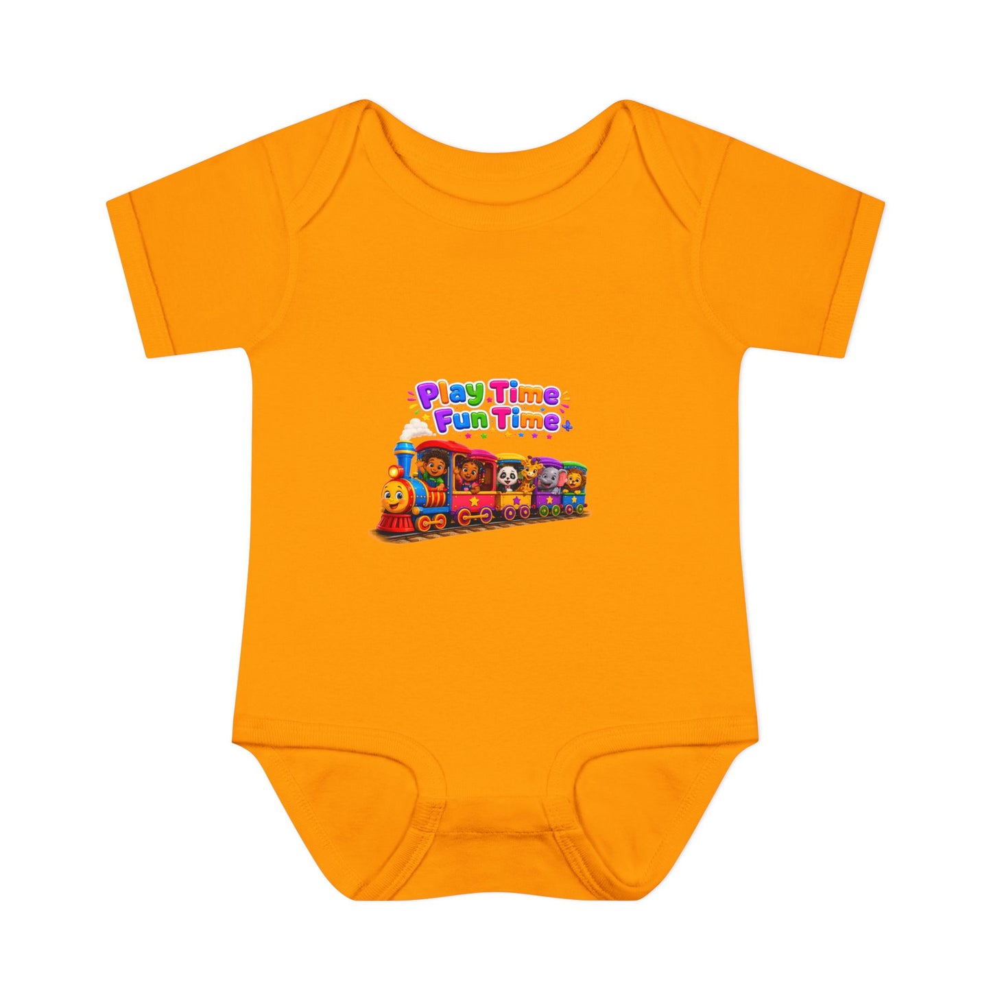 Play Time Fun Time Train Baby Bodysuit — Colorful Infant Onesie