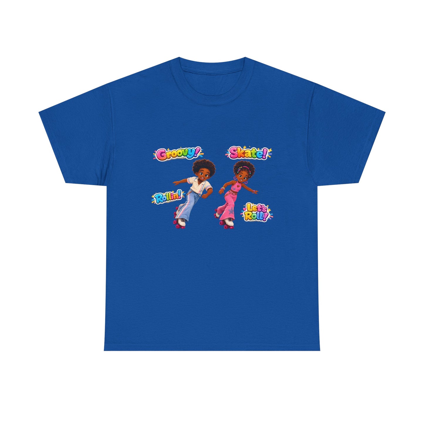 Retro Roller Skating Kids Tee — 'Groovy! Skate!' Colorful 70s-Inspired Shirt