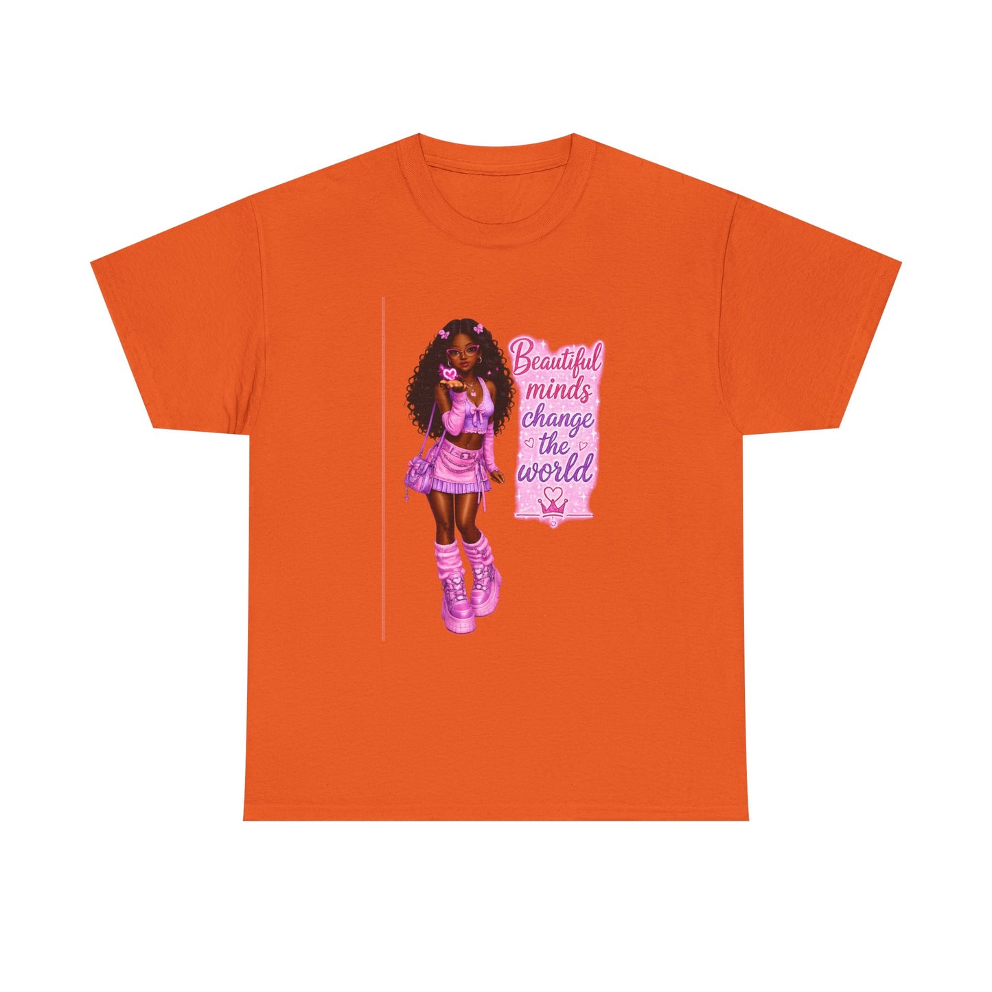 T-Shirt — 'Beautiful Minds Change the World' Pink Afro Girl Graphic