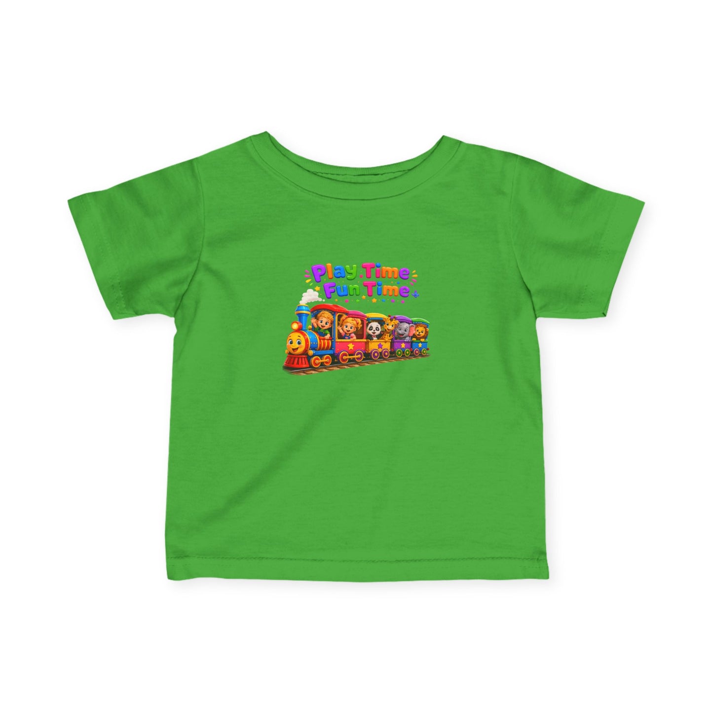 Infant Tee — "Play Time, Fun Time" Colorful Train Baby Shirt