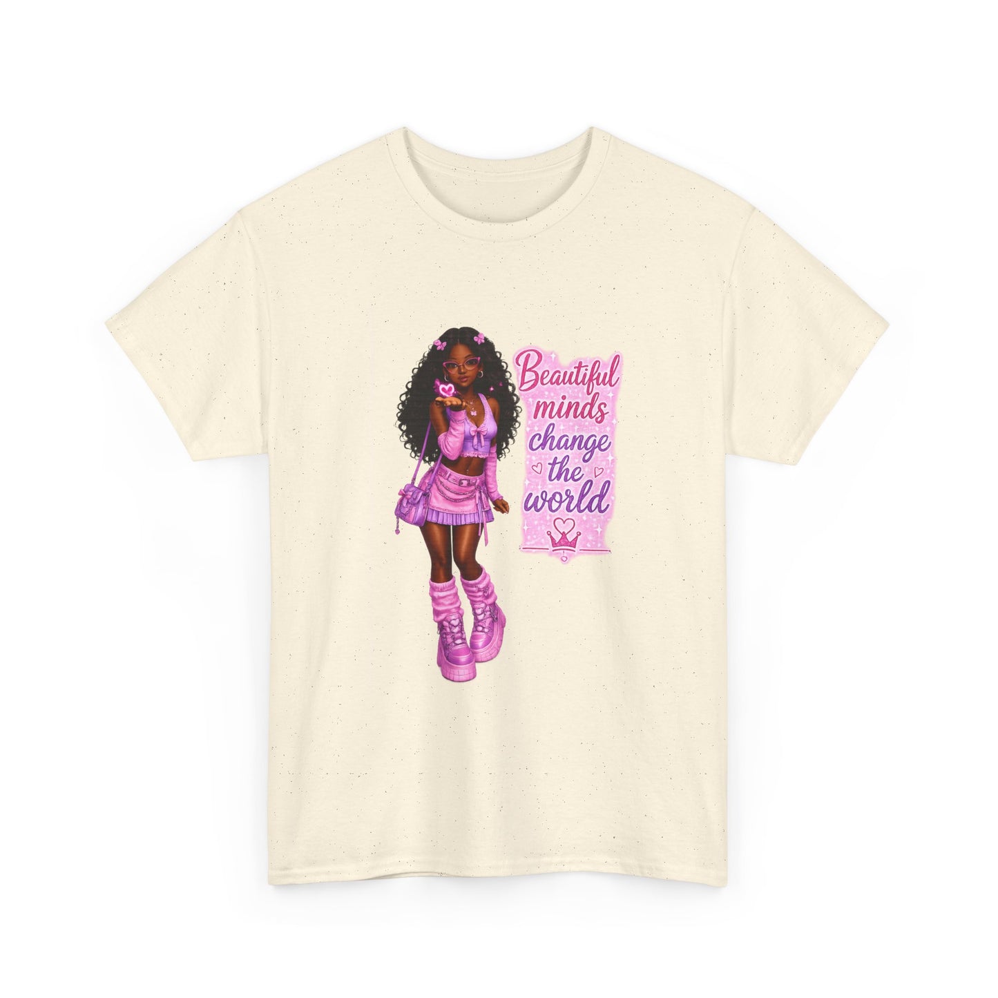 T-Shirt — 'Beautiful Minds Change the World' Pink Afro Girl Graphic