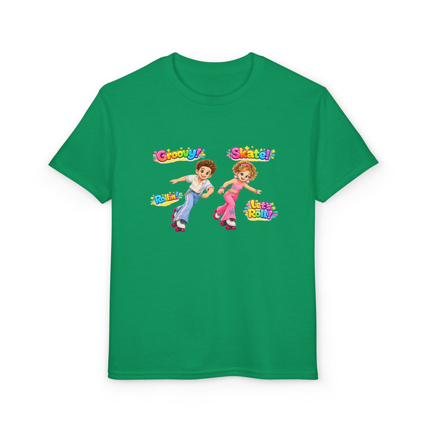 Youth Roller Skating T-Shirt — "Groovy! Skater!" Colorful Retro Kids Tee