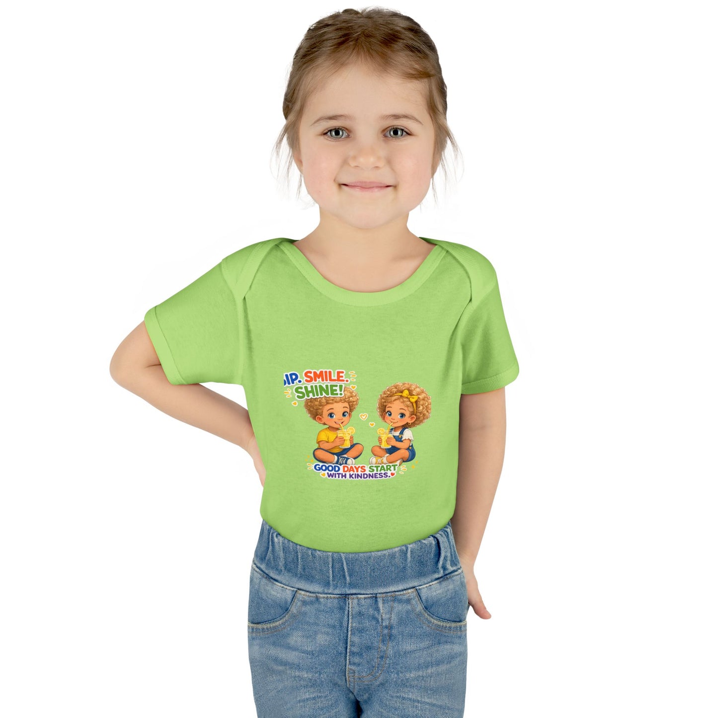 Infant Bodysuit "Rise, Smile, Shine!" Cute Kids Graphic Onesie — "Good Days Start with Kindness"