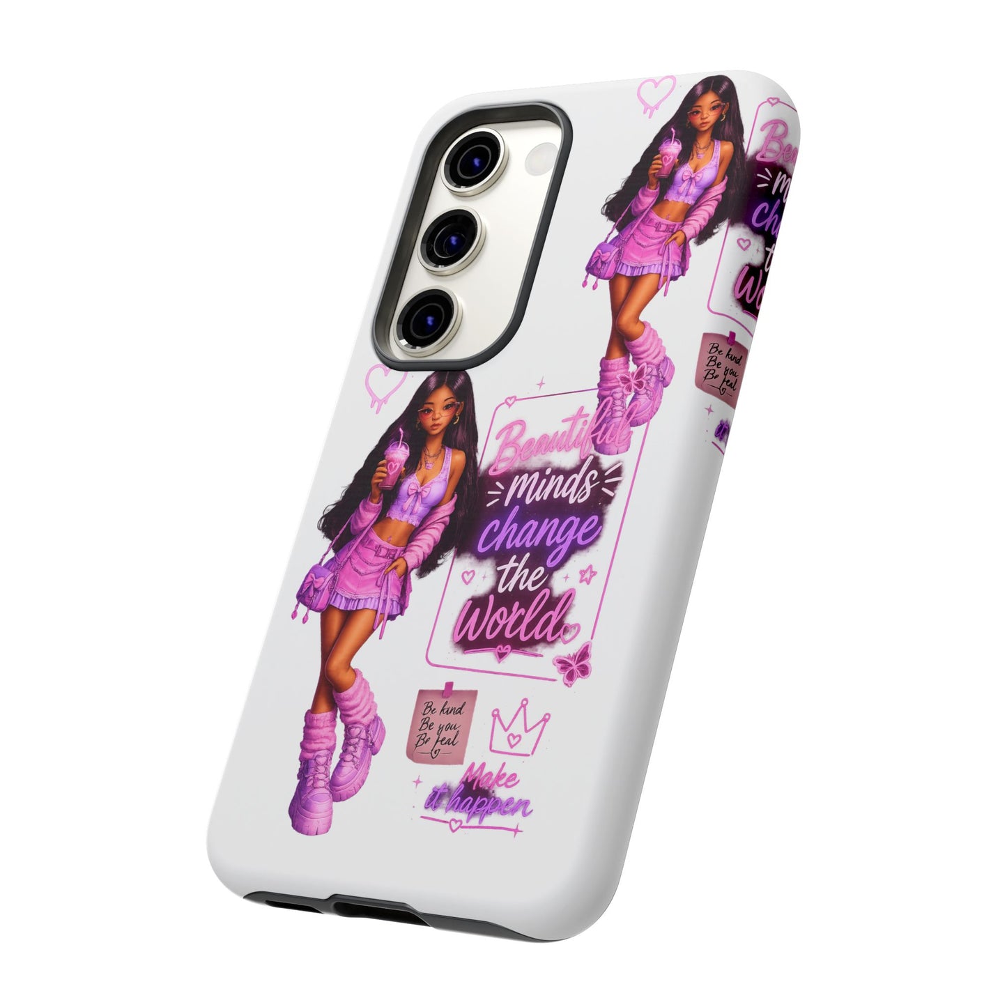 Empowerment Girl Phone Case — "Minds Change the World" Pink Aesthetic Protective Cover