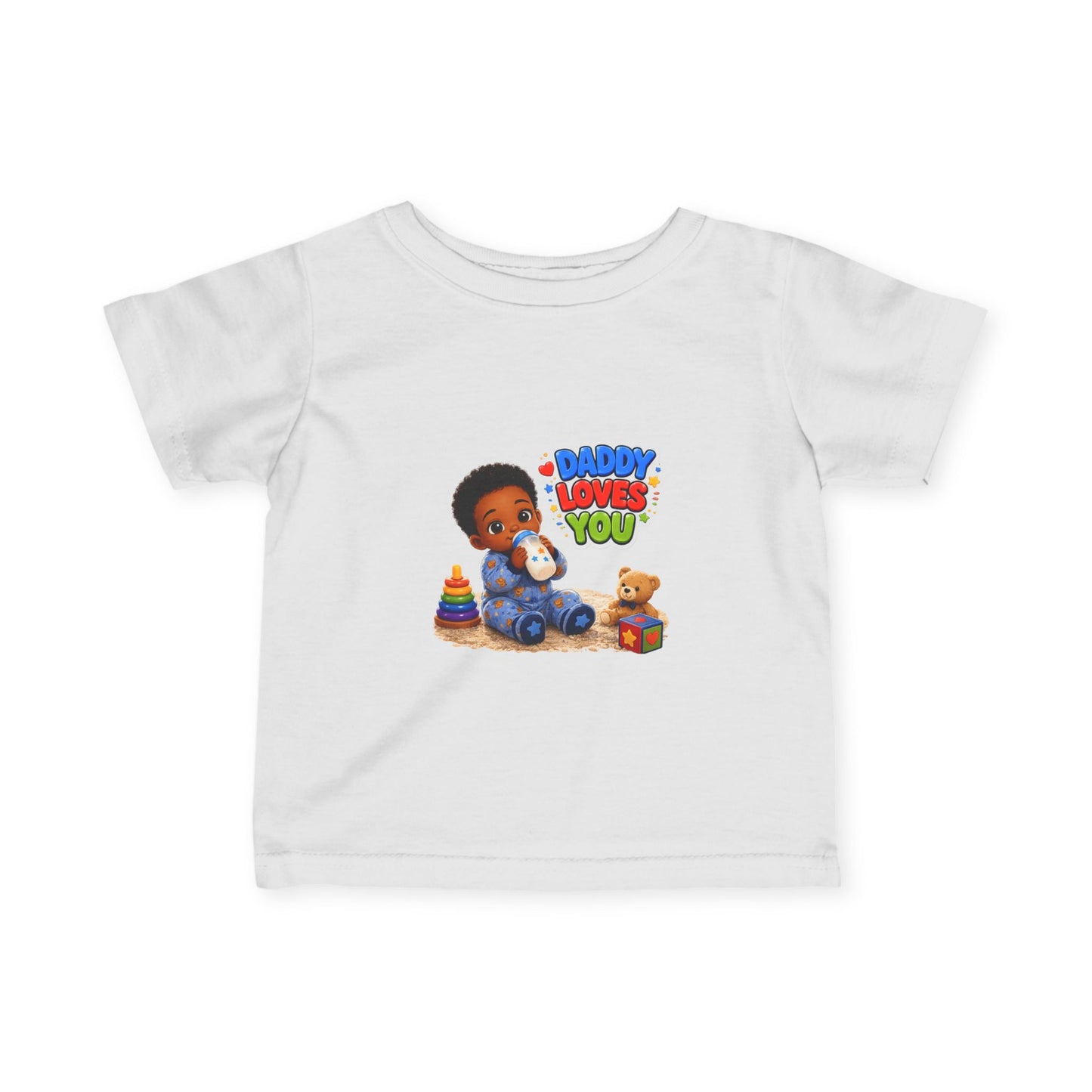 Infant Tee — "Daddy Loves You" Baby Shirt with Cute African American Baby & Toys