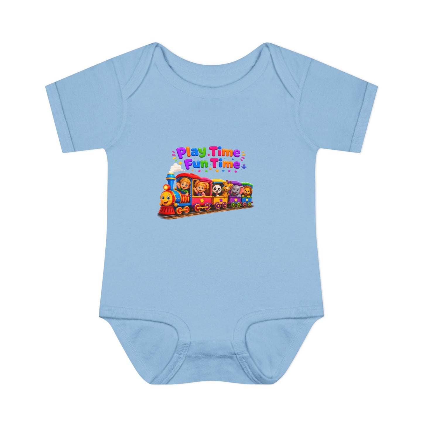 Play Time Fun Time Baby Bodysuit — Colorful Train Infant Onesie