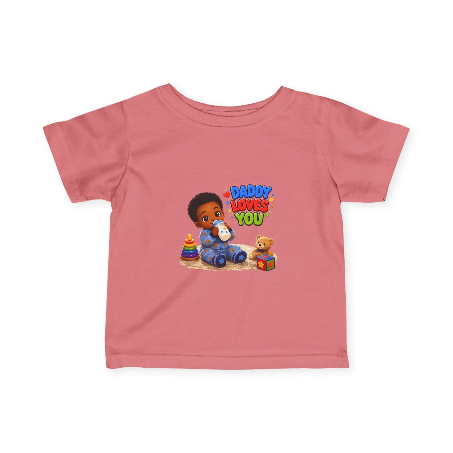 Infant Tee — "Daddy Loves You" Baby Shirt with Cute African American Baby & Toys