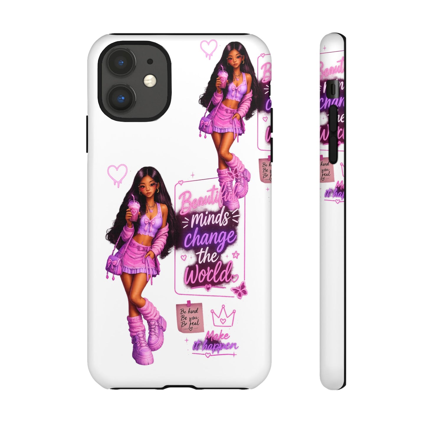 Empowerment Girl Phone Case — "Minds Change the World" Pink Aesthetic Protective Cover