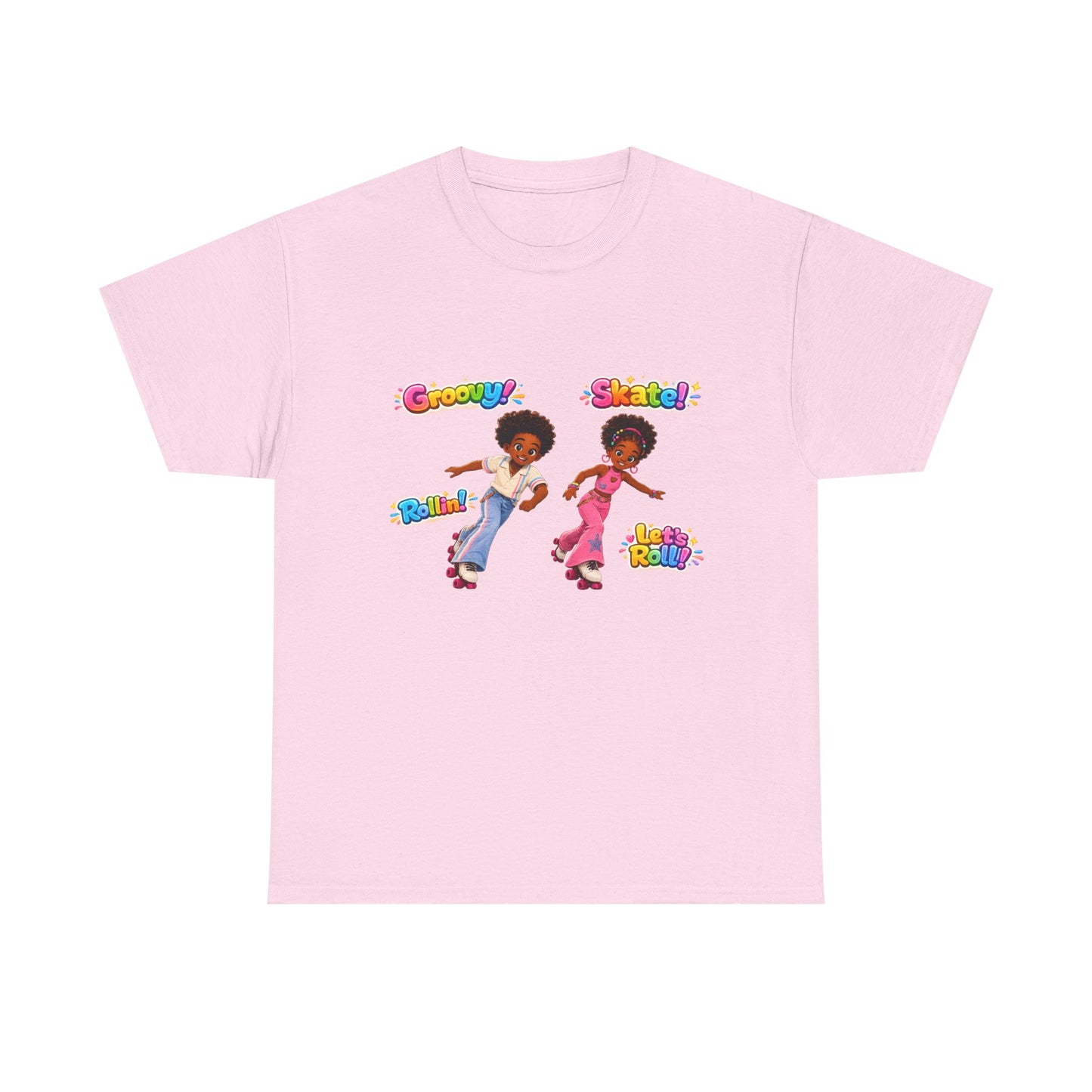 Retro Roller Skating Kids Tee — 'Groovy! Skate!' Colorful 70s-Inspired Shirt