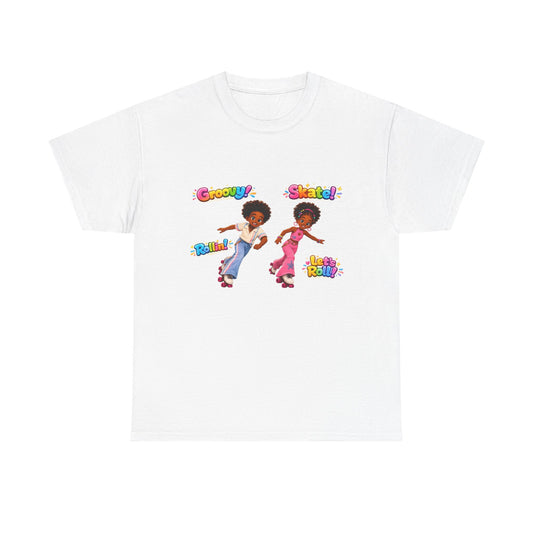 Retro Roller Skating Kids Tee — 'Groovy! Skate!' Colorful 70s-Inspired Shirt