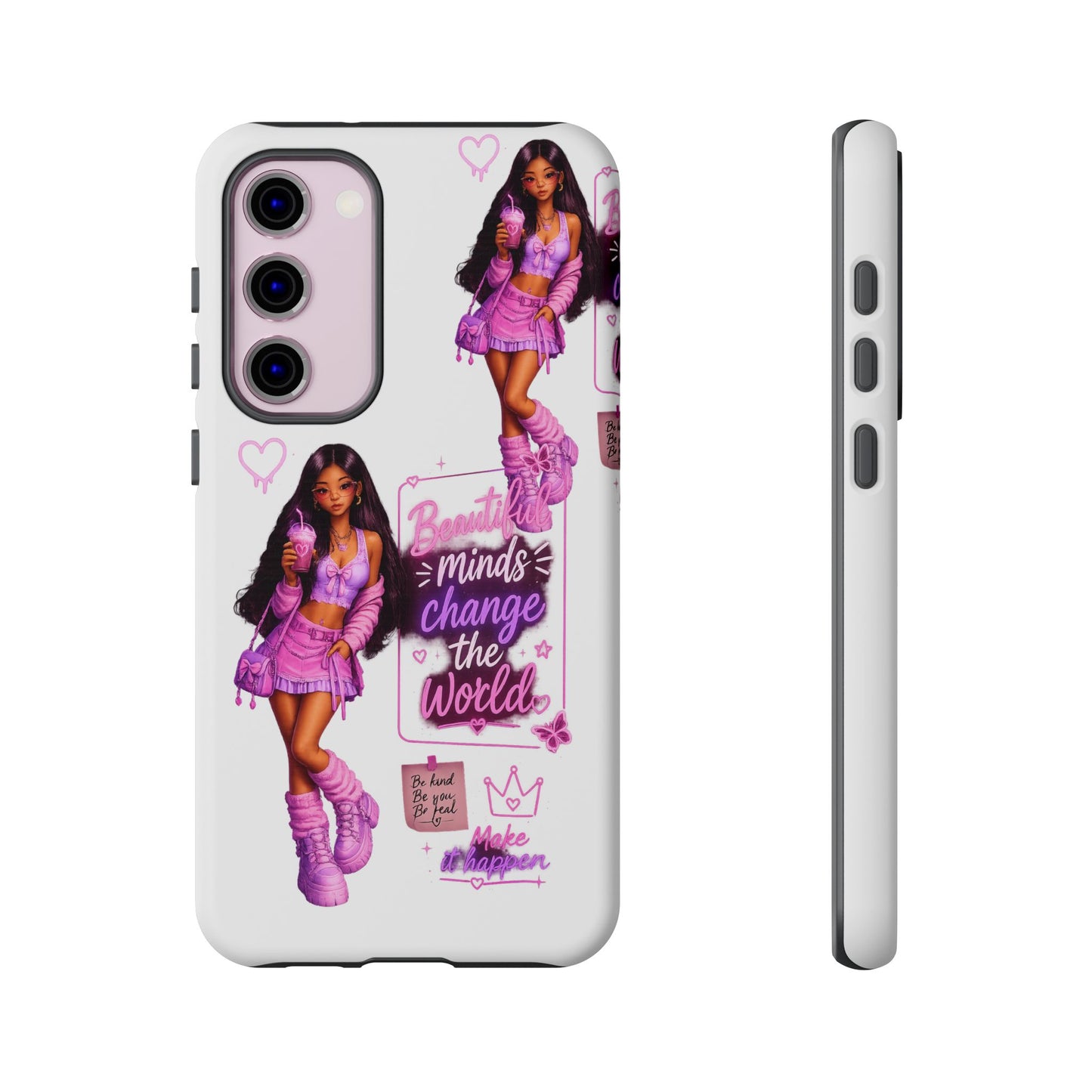 Empowerment Girl Phone Case — "Minds Change the World" Pink Aesthetic Protective Cover