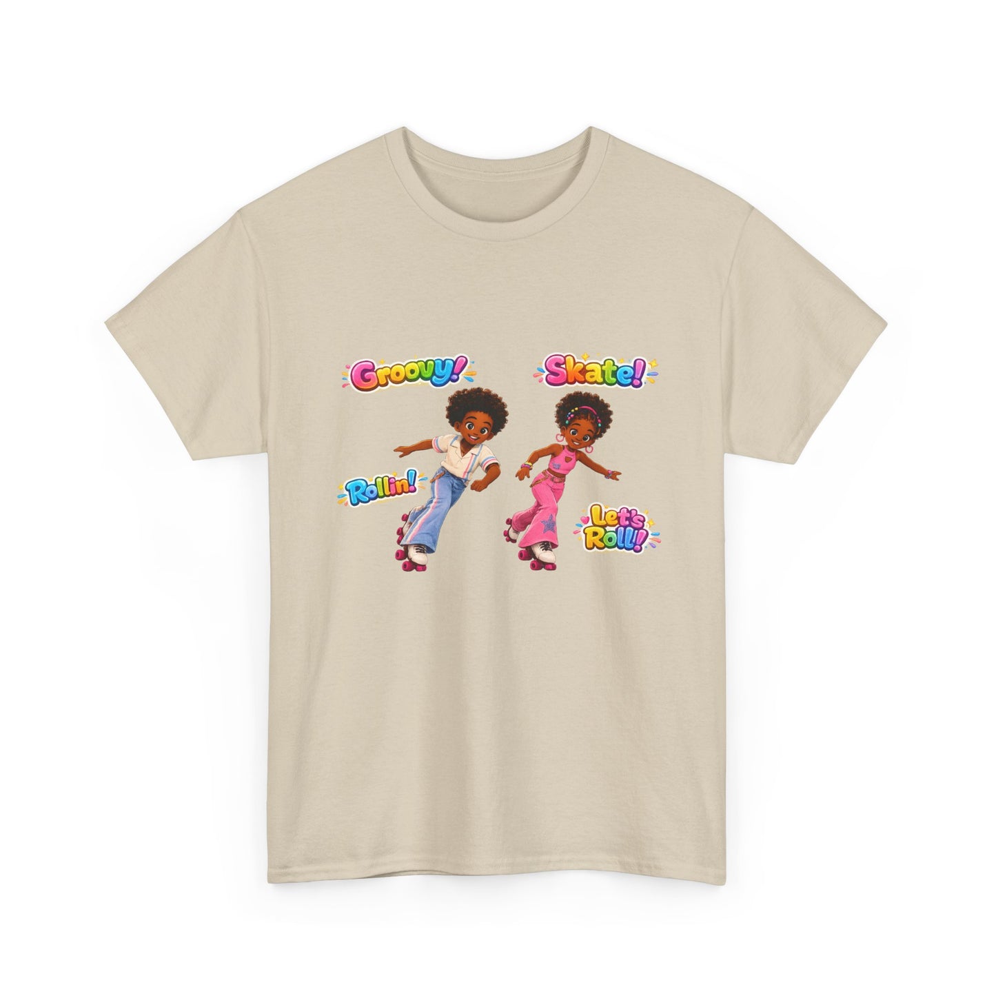 Retro Roller Skating Kids Tee — 'Groovy! Skate!' Colorful 70s-Inspired Shirt