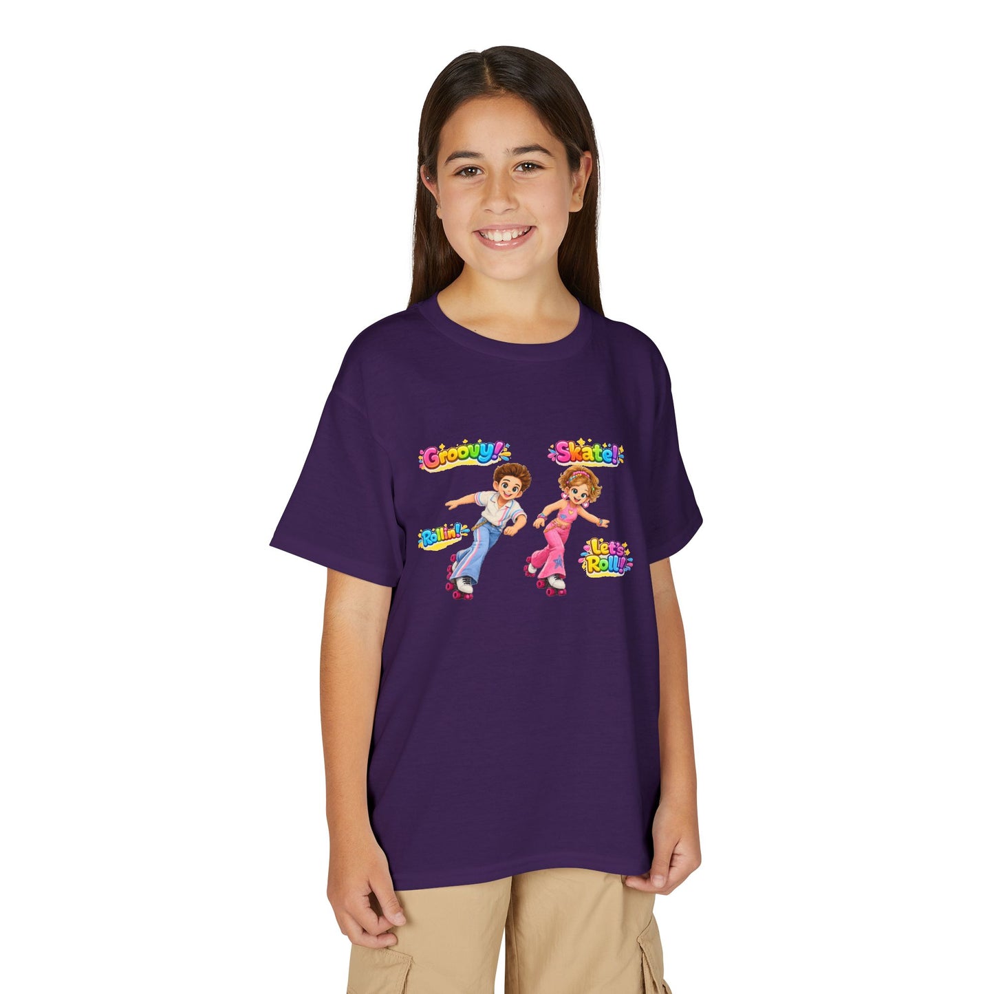 Youth Roller Skating T-Shirt — "Groovy! Skater!" Colorful Retro Kids Tee
