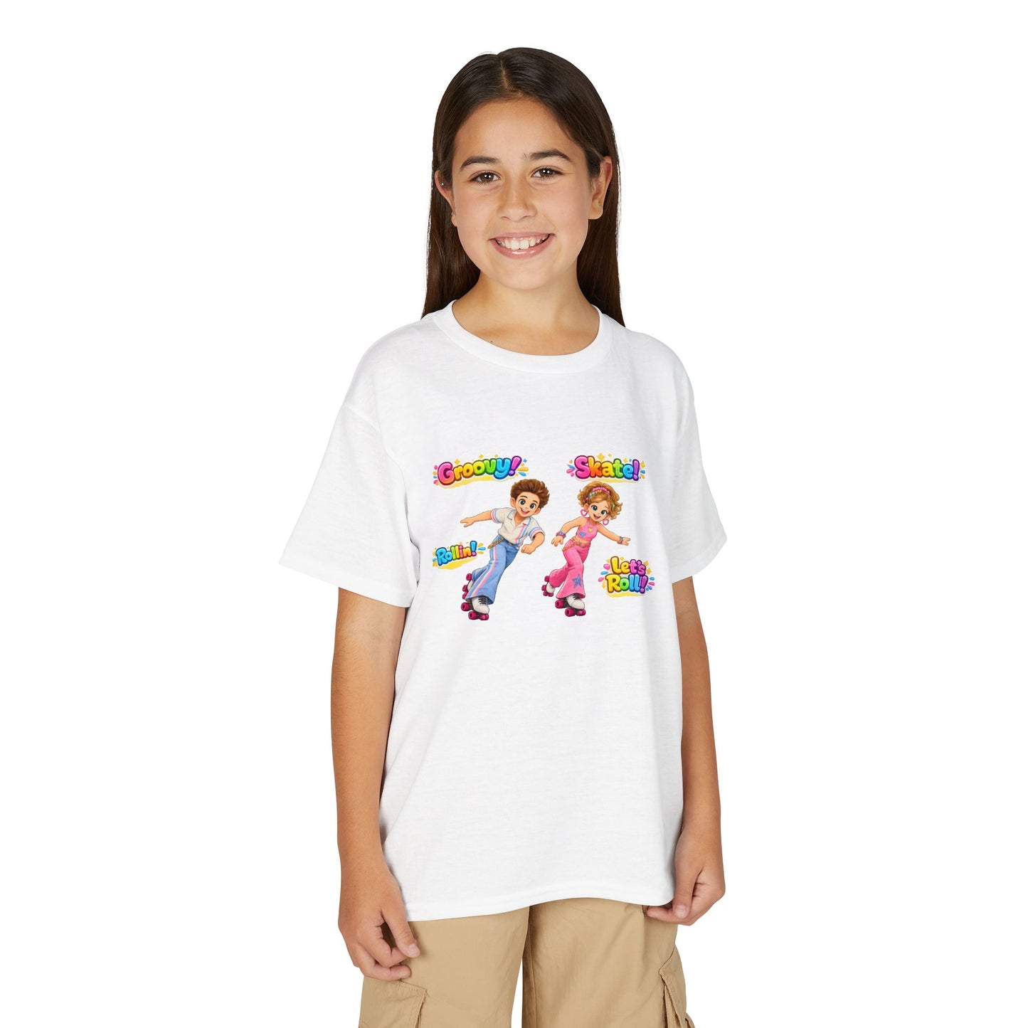 Youth Roller Skating T-Shirt — "Groovy! Skater!" Colorful Retro Kids Tee