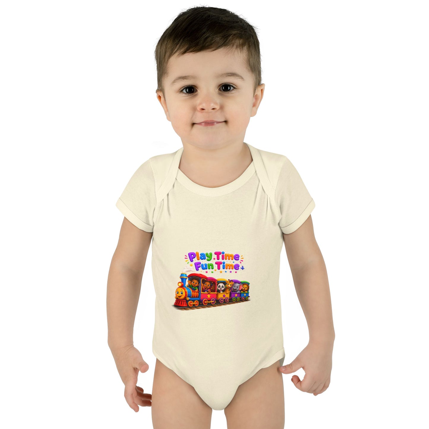 Play Time Fun Time Train Baby Bodysuit — Colorful Infant Onesie