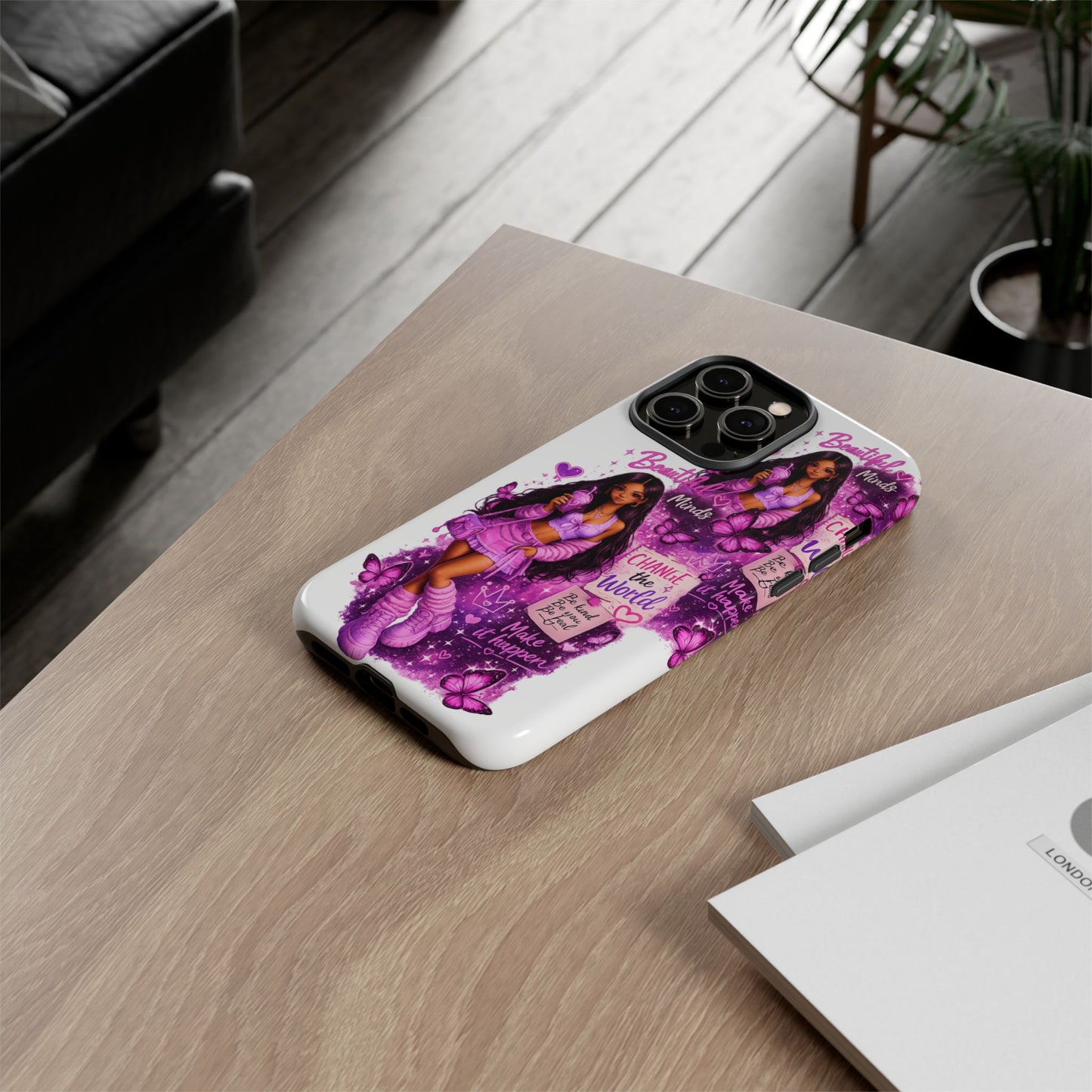 Empowered Girl Phone Case — Pink Butterfly ‘Change the World’ Design