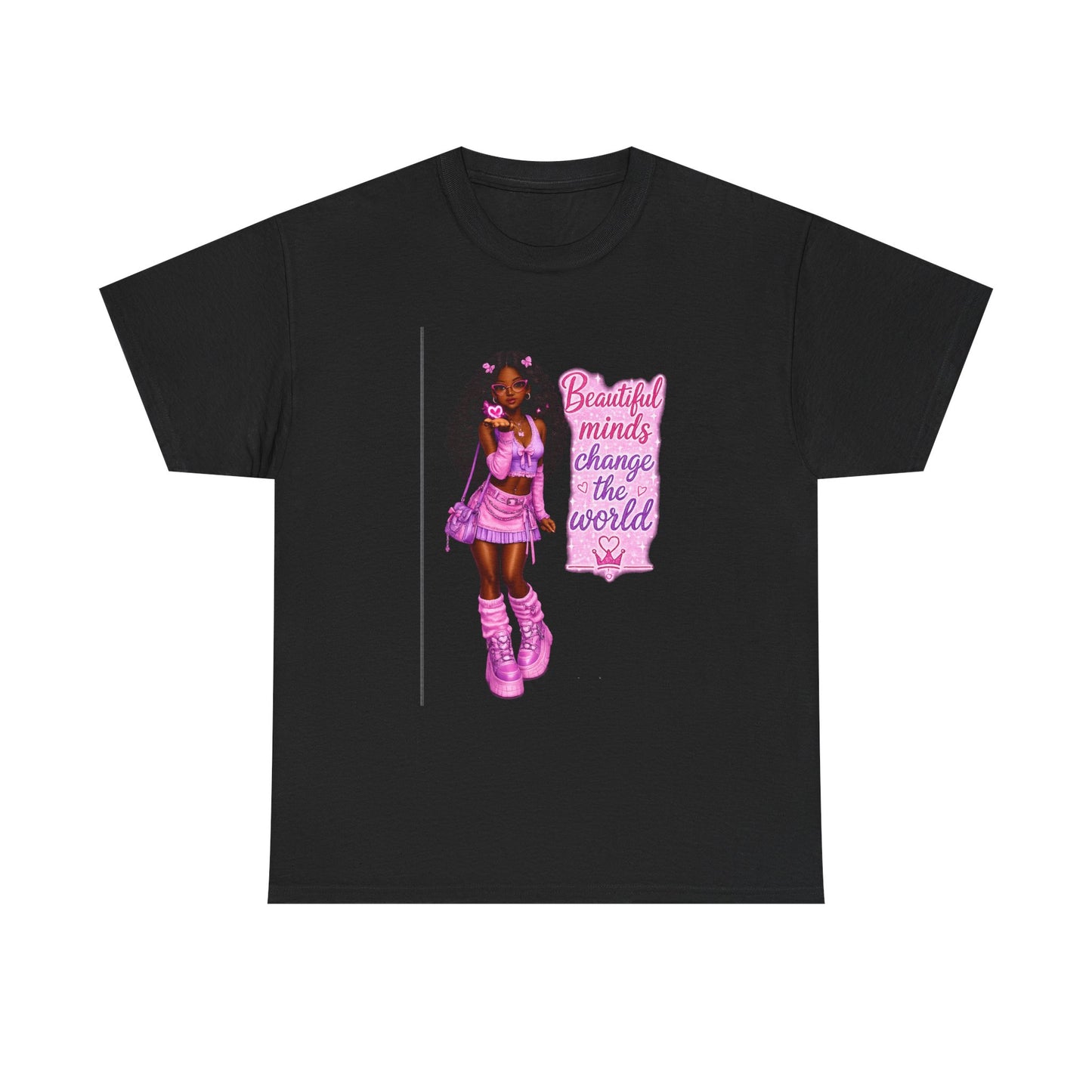 T-Shirt — 'Beautiful Minds Change the World' Pink Afro Girl Graphic
