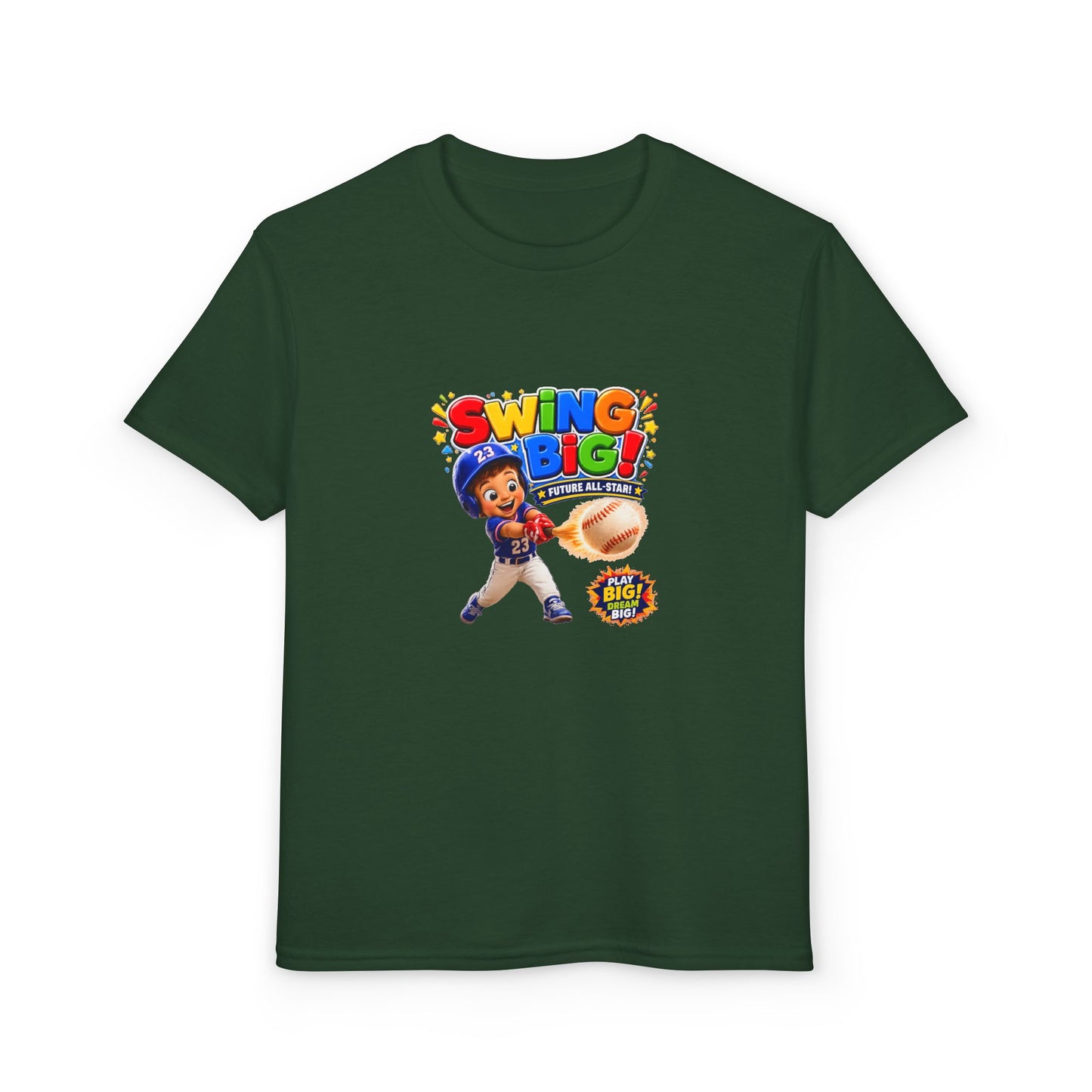 Youth T-Shirt - "SWING BIG!" Baseball Design | Kids Sports Tee
