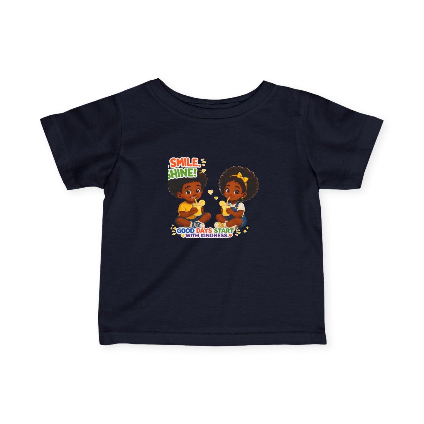 Infant Tee — "Smile, Shine! Good Days Start With Breakfast" Cute African American Kids Graphic