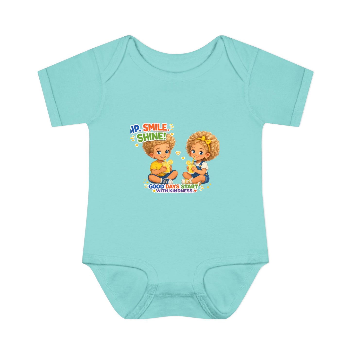 Infant Bodysuit "Rise, Smile, Shine!" Cute Kids Graphic Onesie — "Good Days Start with Kindness"