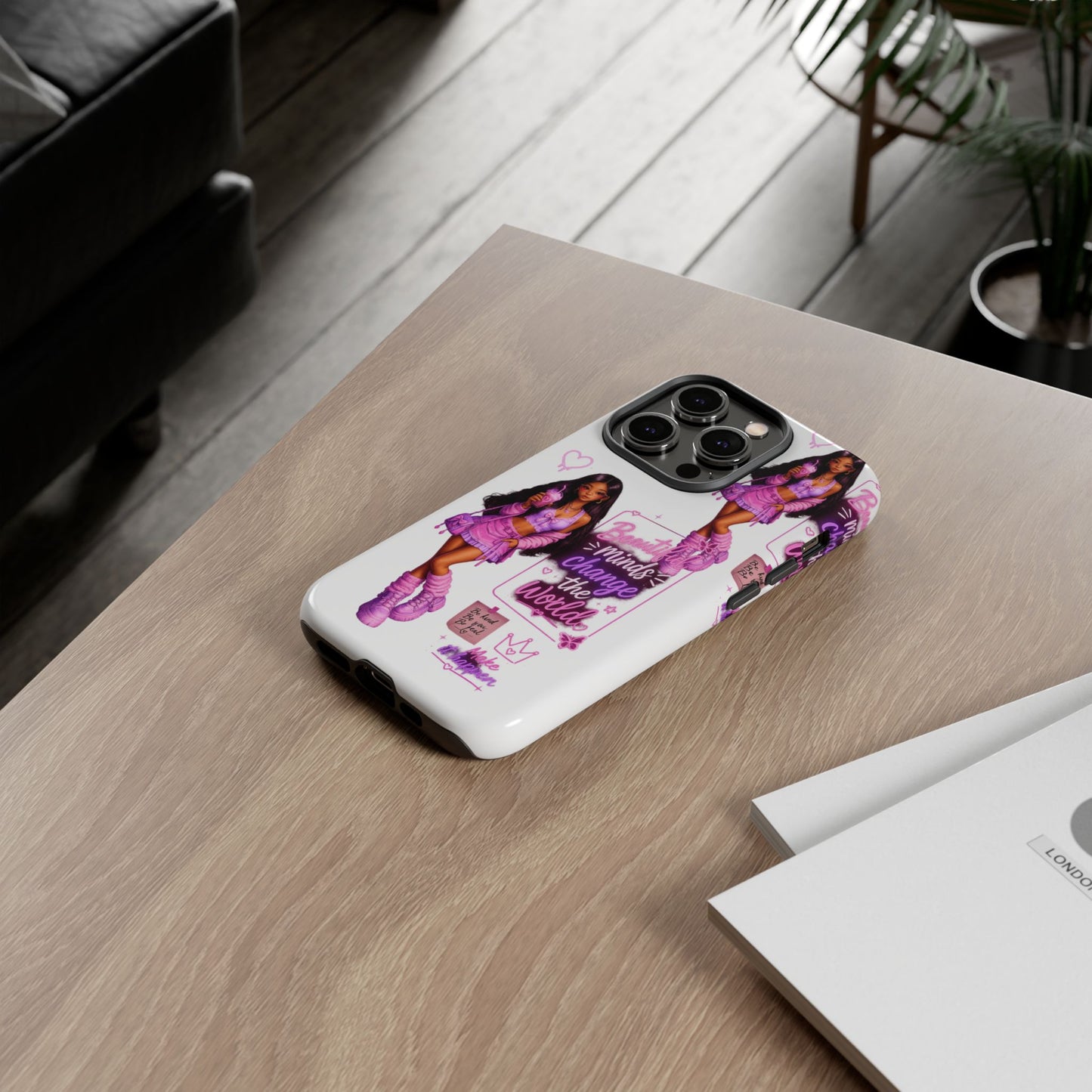 Empowerment Girl Phone Case — "Minds Change the World" Pink Aesthetic Protective Cover