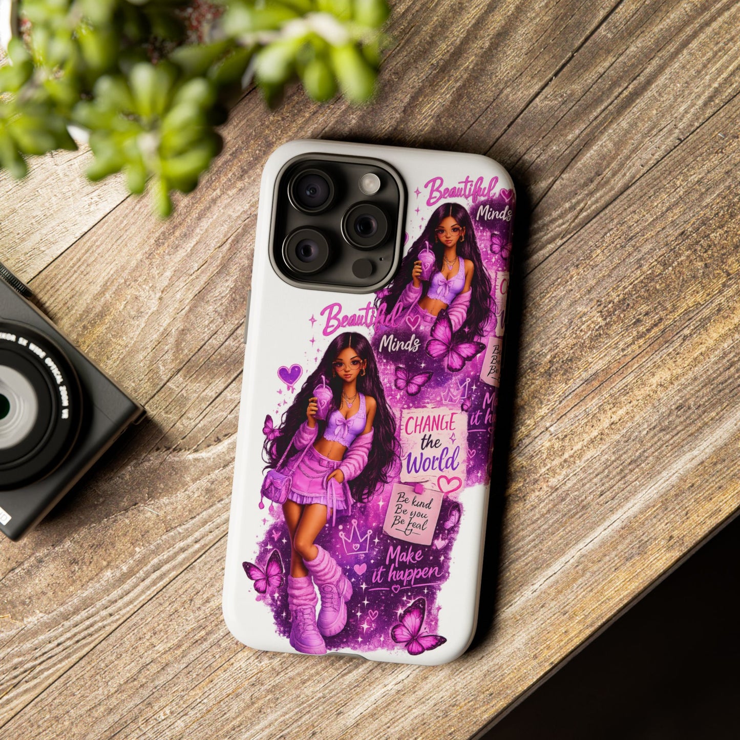 Empowered Girl Phone Case — Pink Butterfly ‘Change the World’ Design