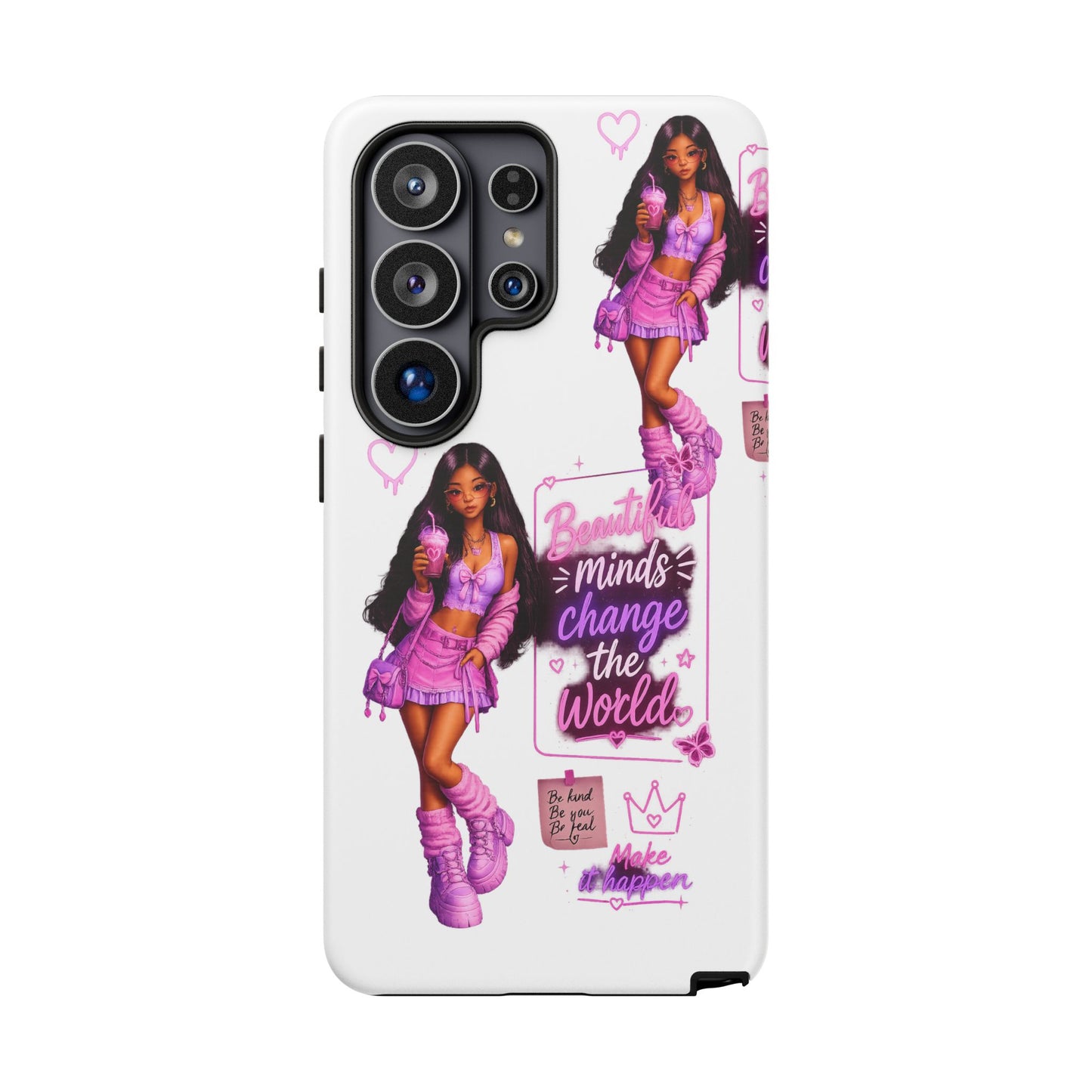 Empowerment Girl Phone Case — "Minds Change the World" Pink Aesthetic Protective Cover