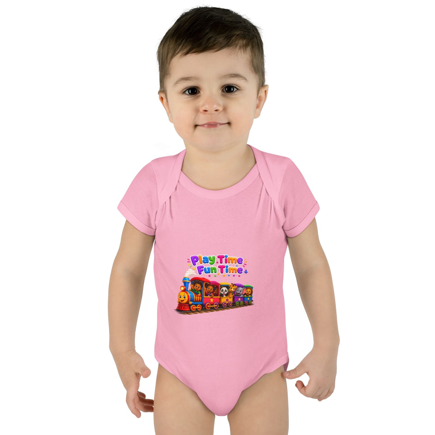 Play Time Fun Time Train Baby Bodysuit — Colorful Infant Onesie